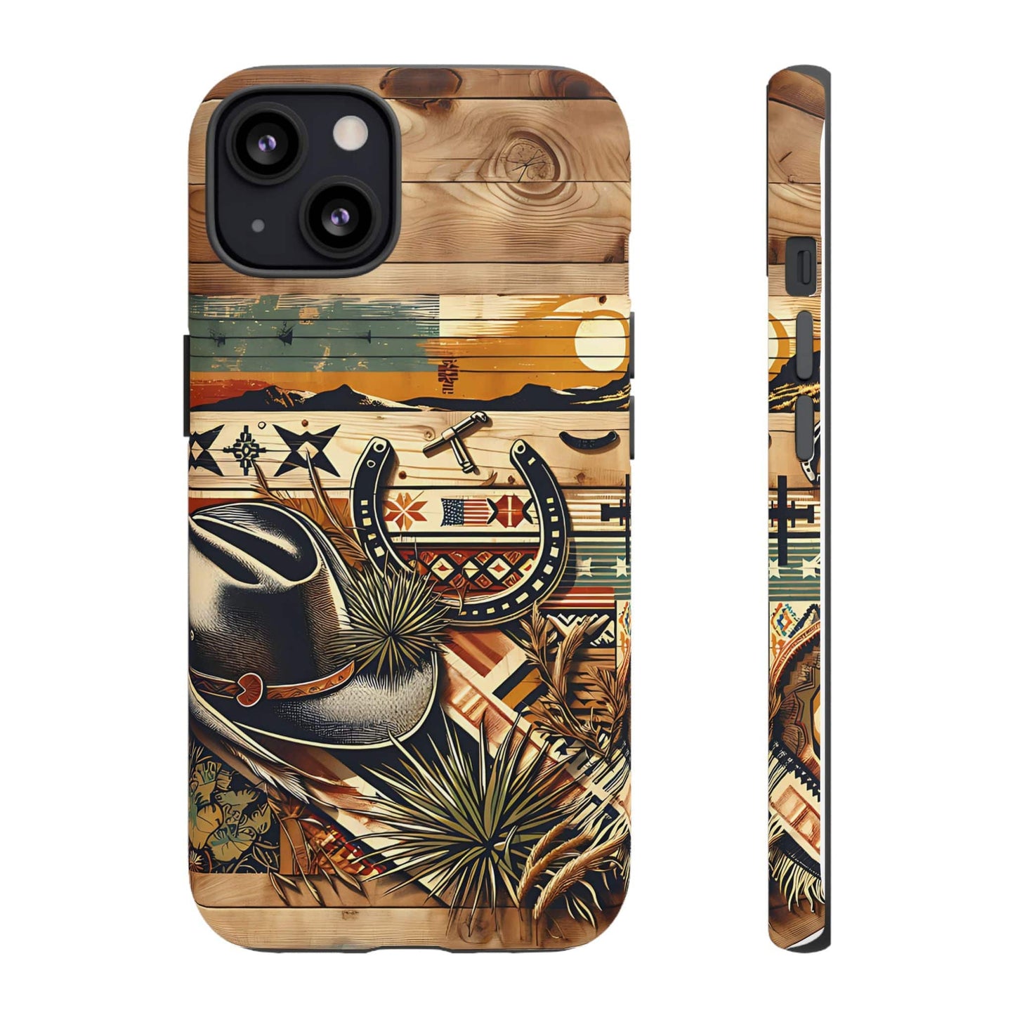 Tough Cases -wooden Background Hat and horseshoe