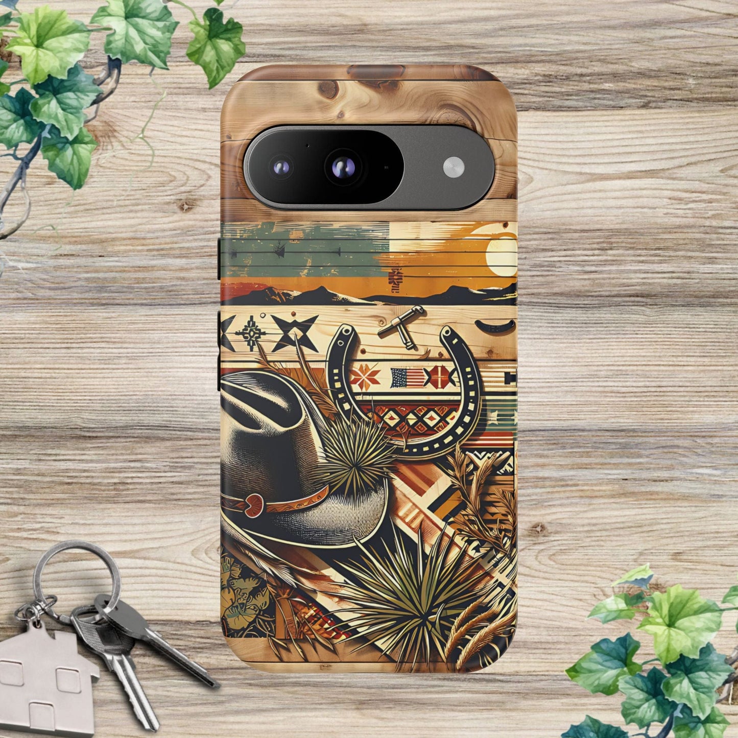 Tough Cases -wooden Background Hat and horseshoe