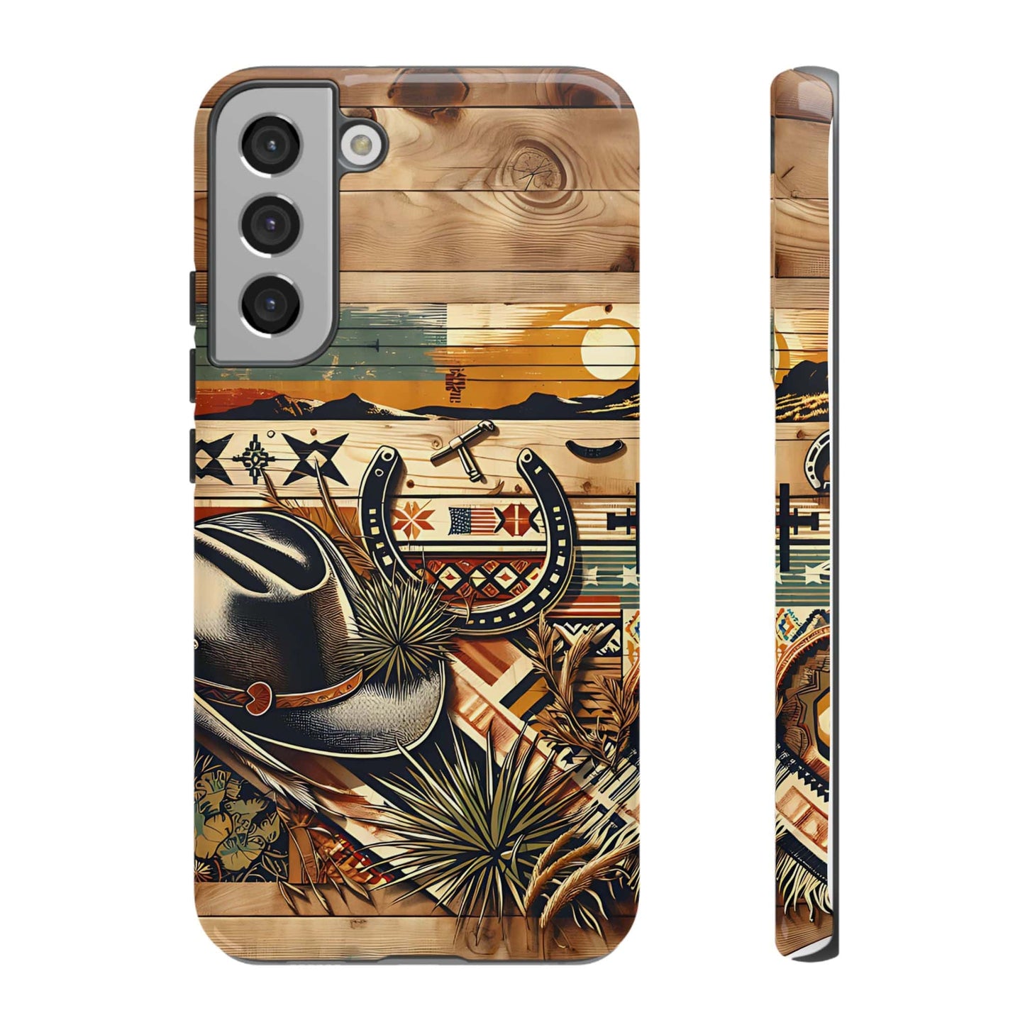 Tough Cases -wooden Background Hat and horseshoe