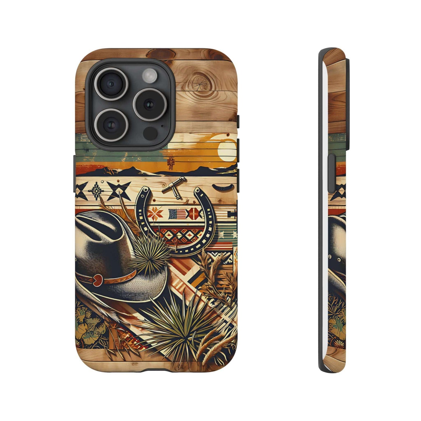 Tough Cases -wooden Background Hat and horseshoe
