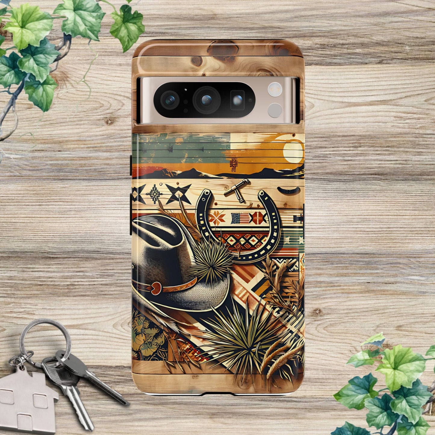 Tough Cases -wooden Background Hat and horseshoe