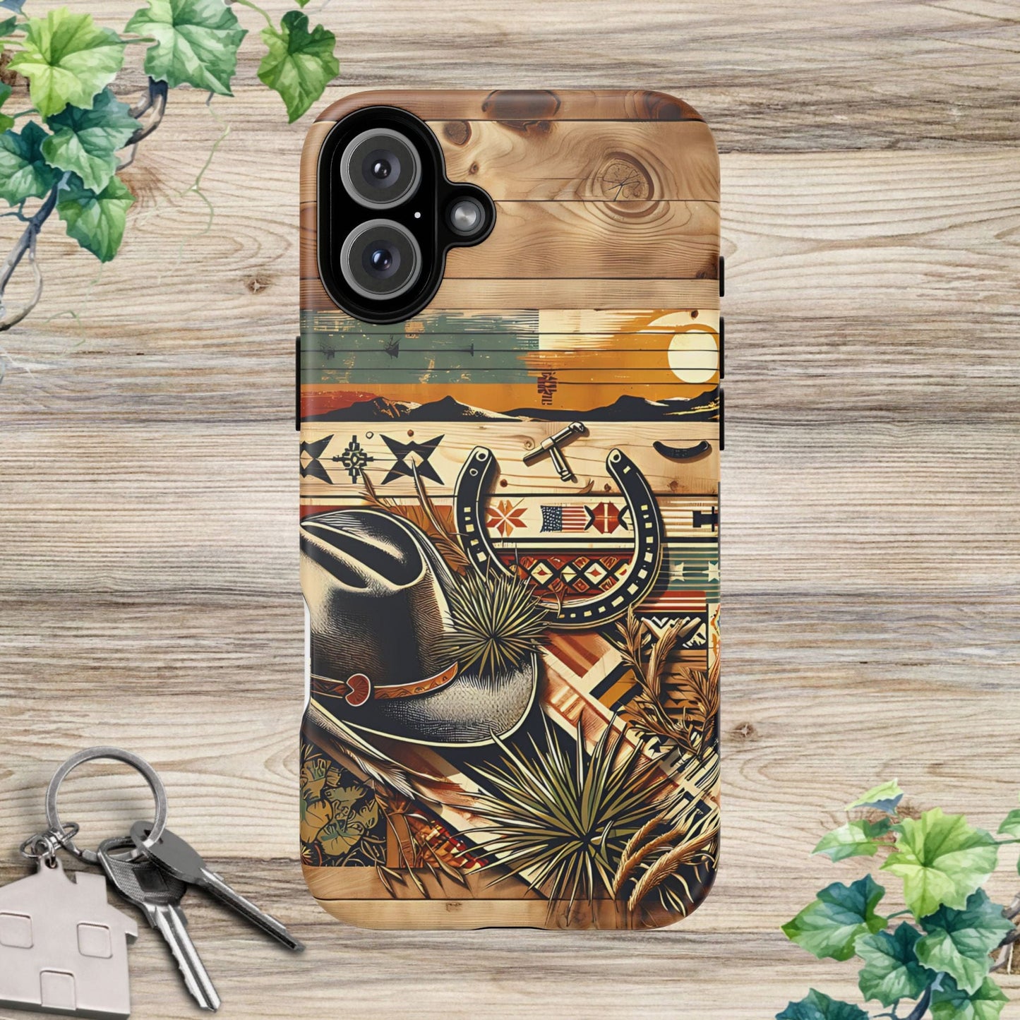 Tough Cases -wooden Background Hat and horseshoe