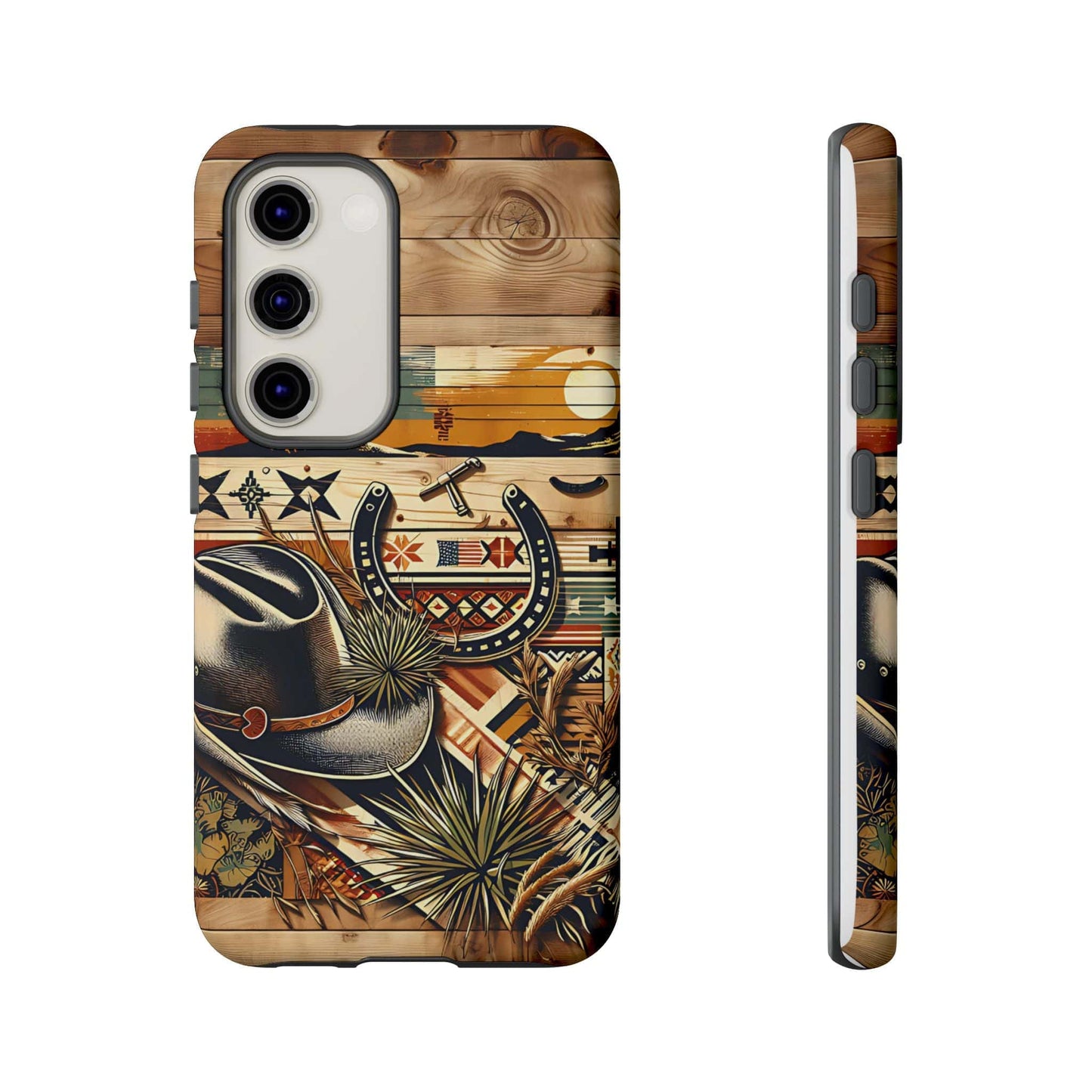 Tough Cases -wooden Background Hat and horseshoe