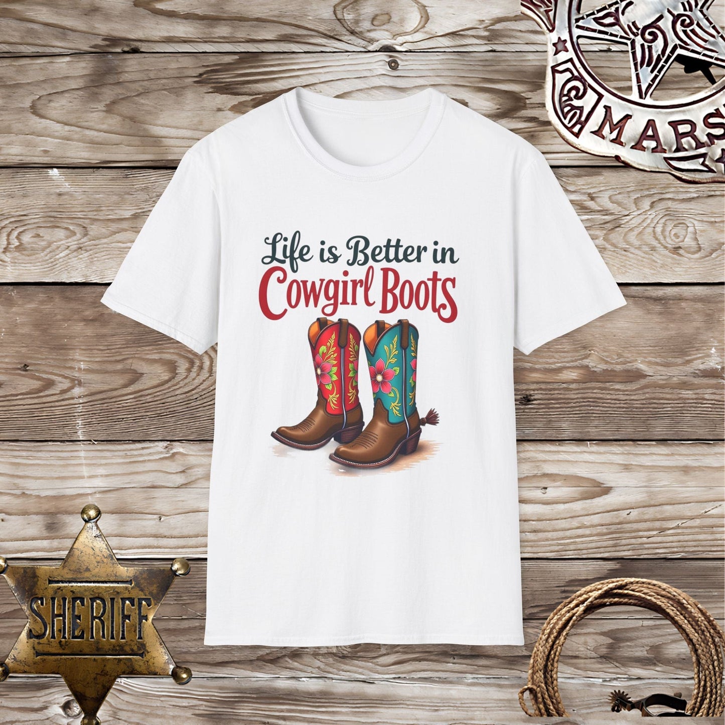 Softstyle Unisex T-Shirt -Life Better in Cowgirl Boots