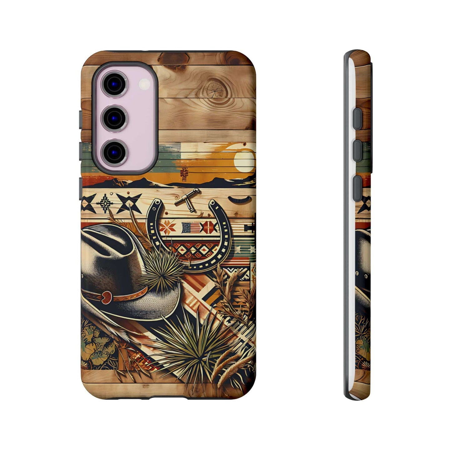 Tough Cases -wooden Background Hat and horseshoe