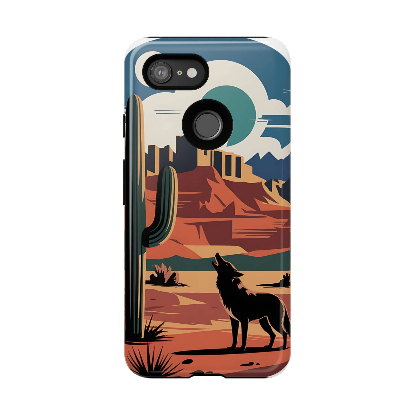 Phone Case with Mountain and Cactus Design