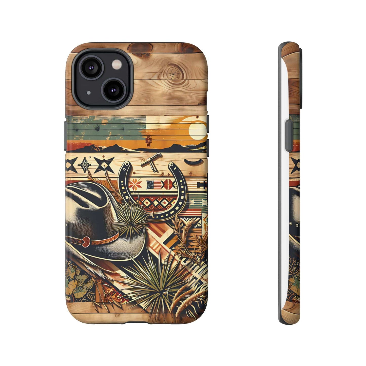 Tough Cases -wooden Background Hat and horseshoe