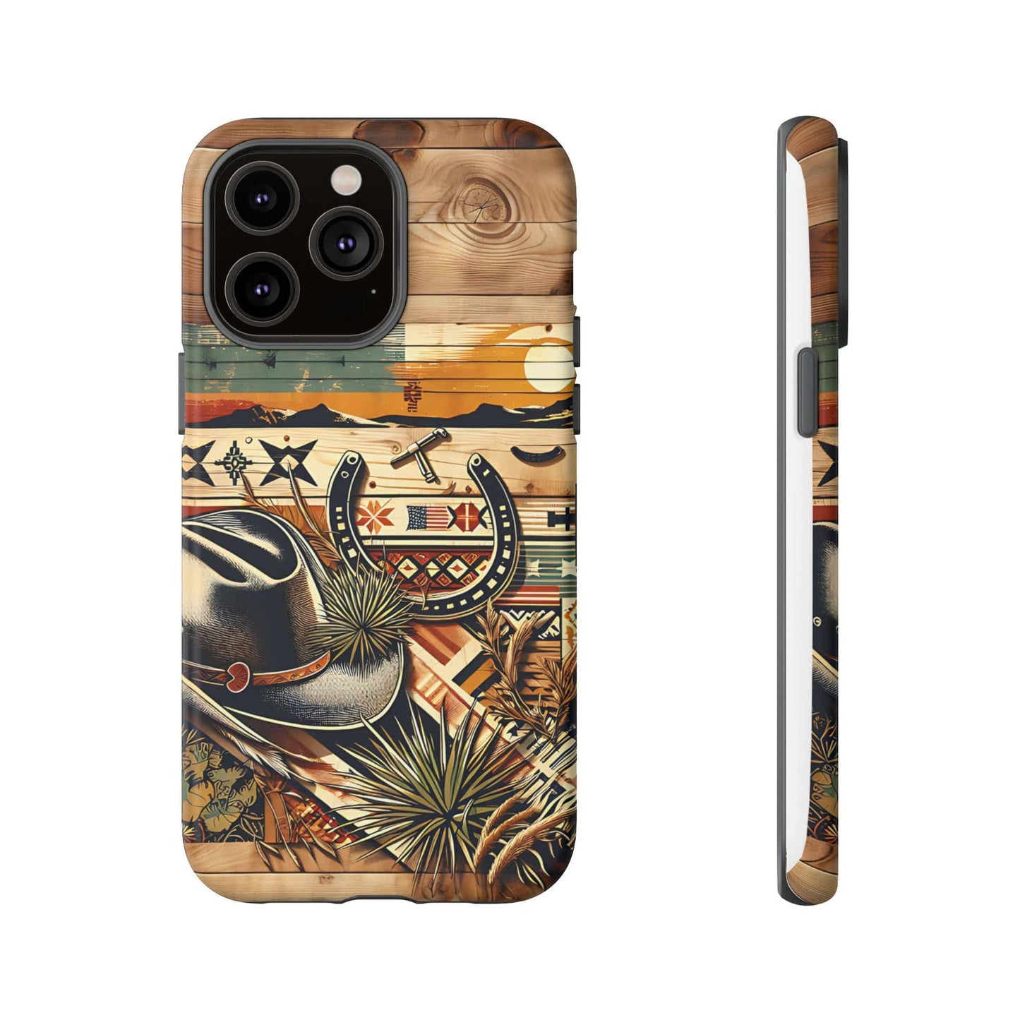 Tough Cases -wooden Background Hat and horseshoe