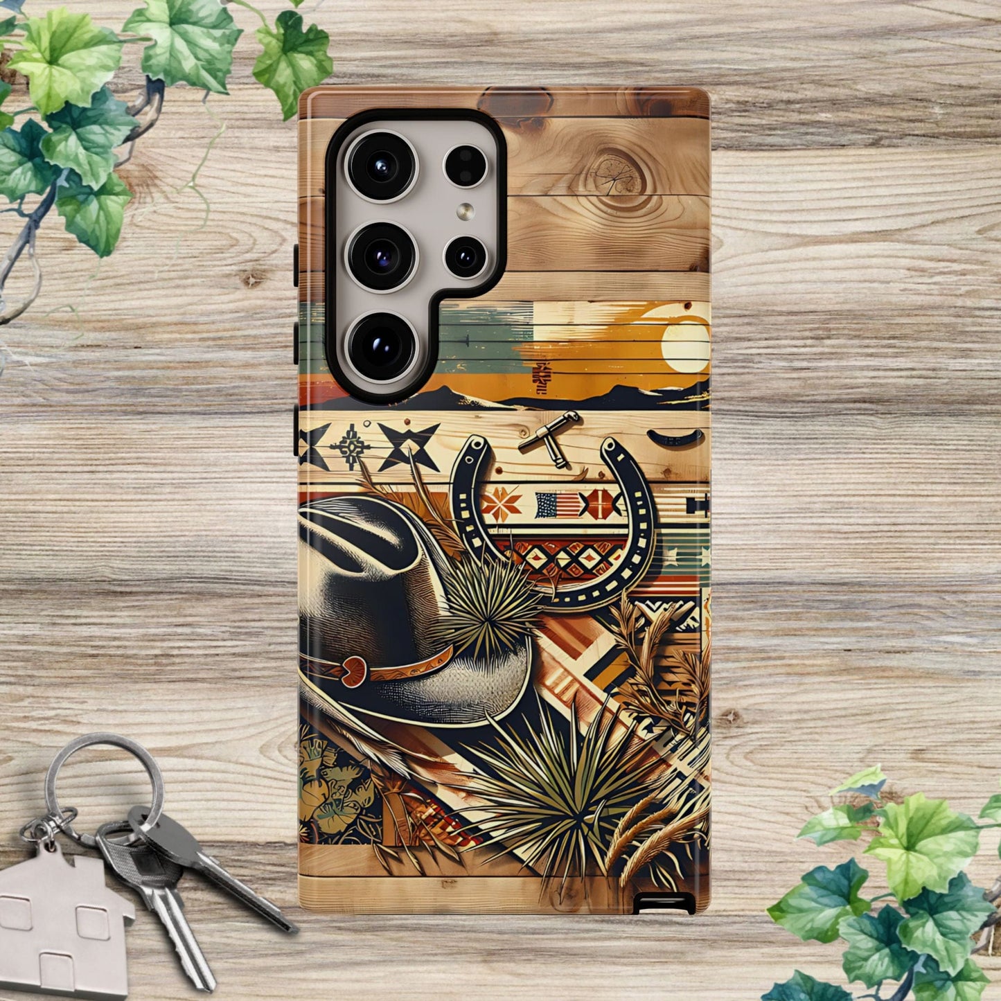 Tough Cases -wooden Background Hat and horseshoe