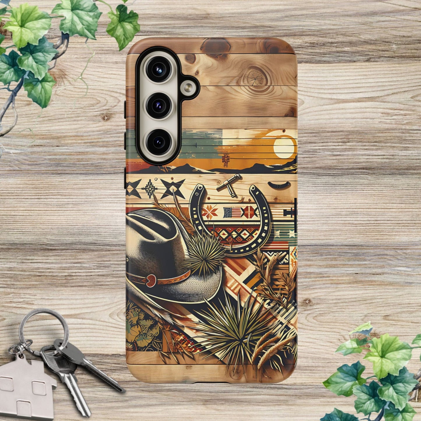 Tough Cases -wooden Background Hat and horseshoe