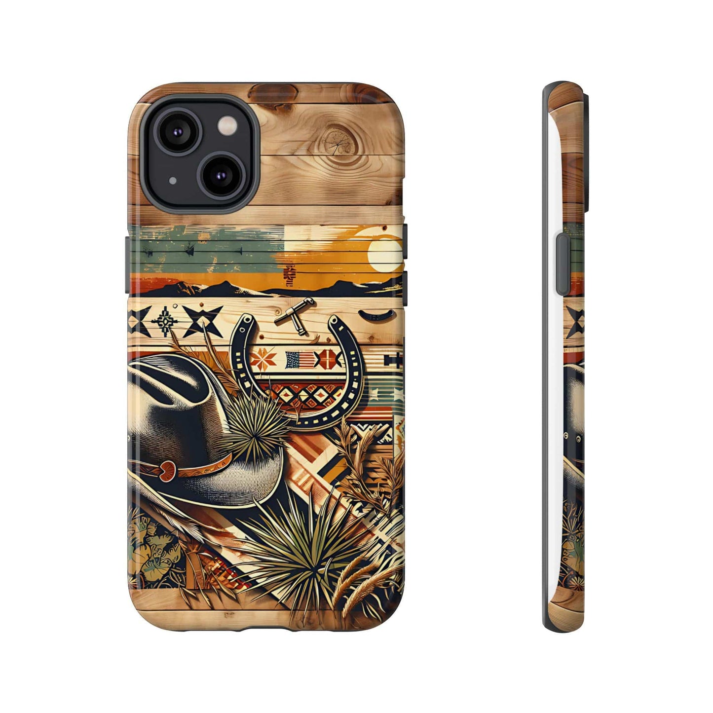 Tough Cases -wooden Background Hat and horseshoe