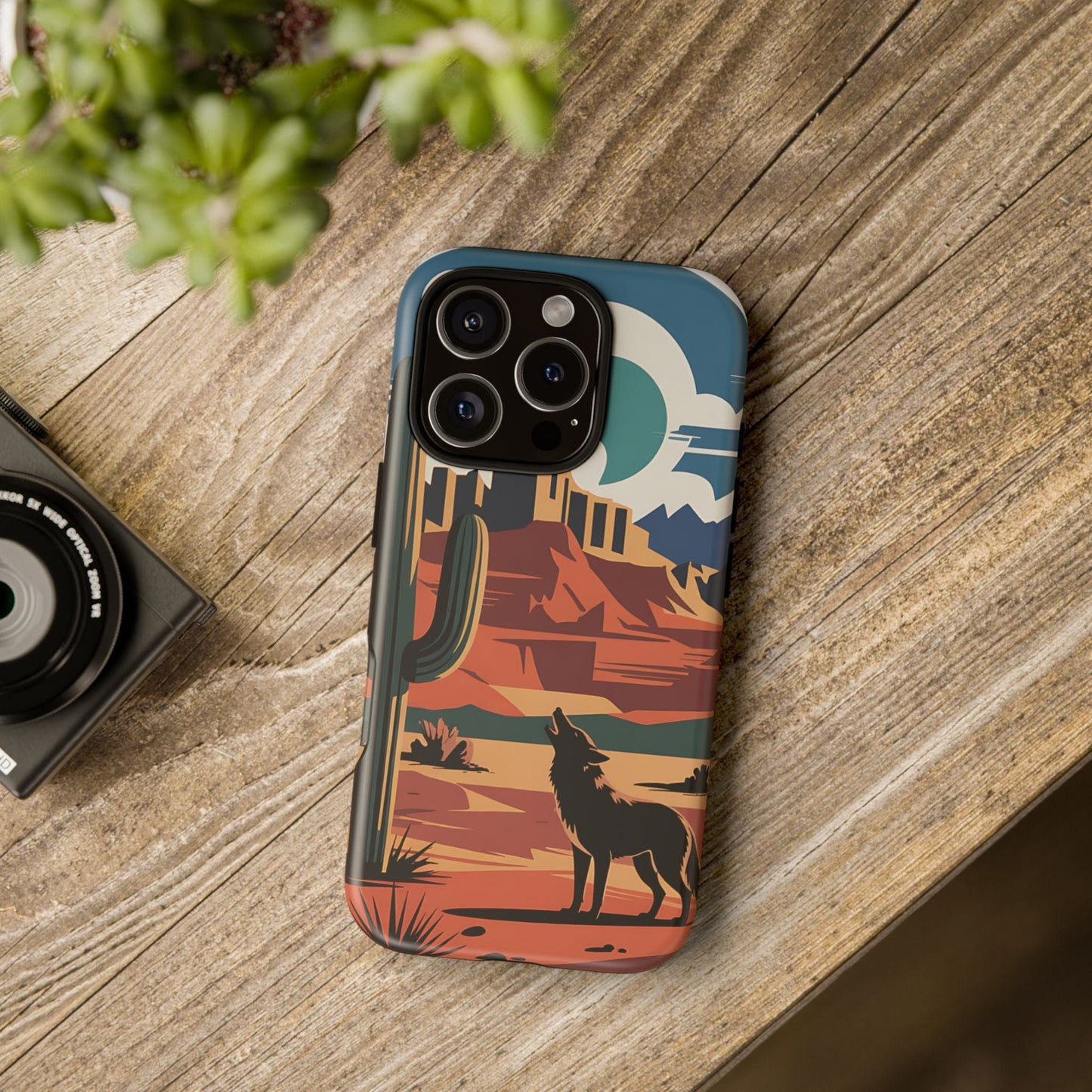 Phone Case with Mountain and Cactus Design