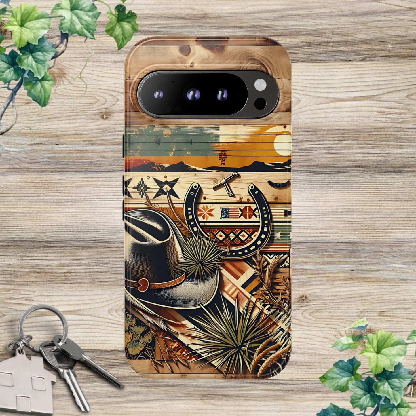 Tough Cases -wooden Background Hat and horseshoe