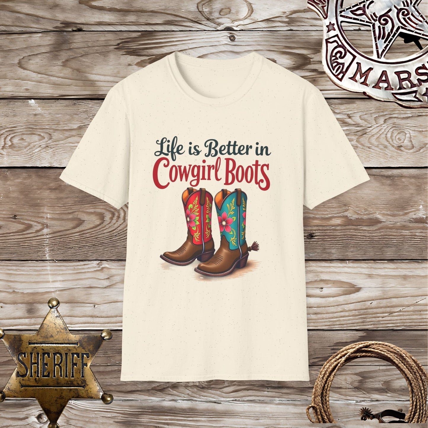 Softstyle Unisex T-Shirt -Life Better in Cowgirl Boots