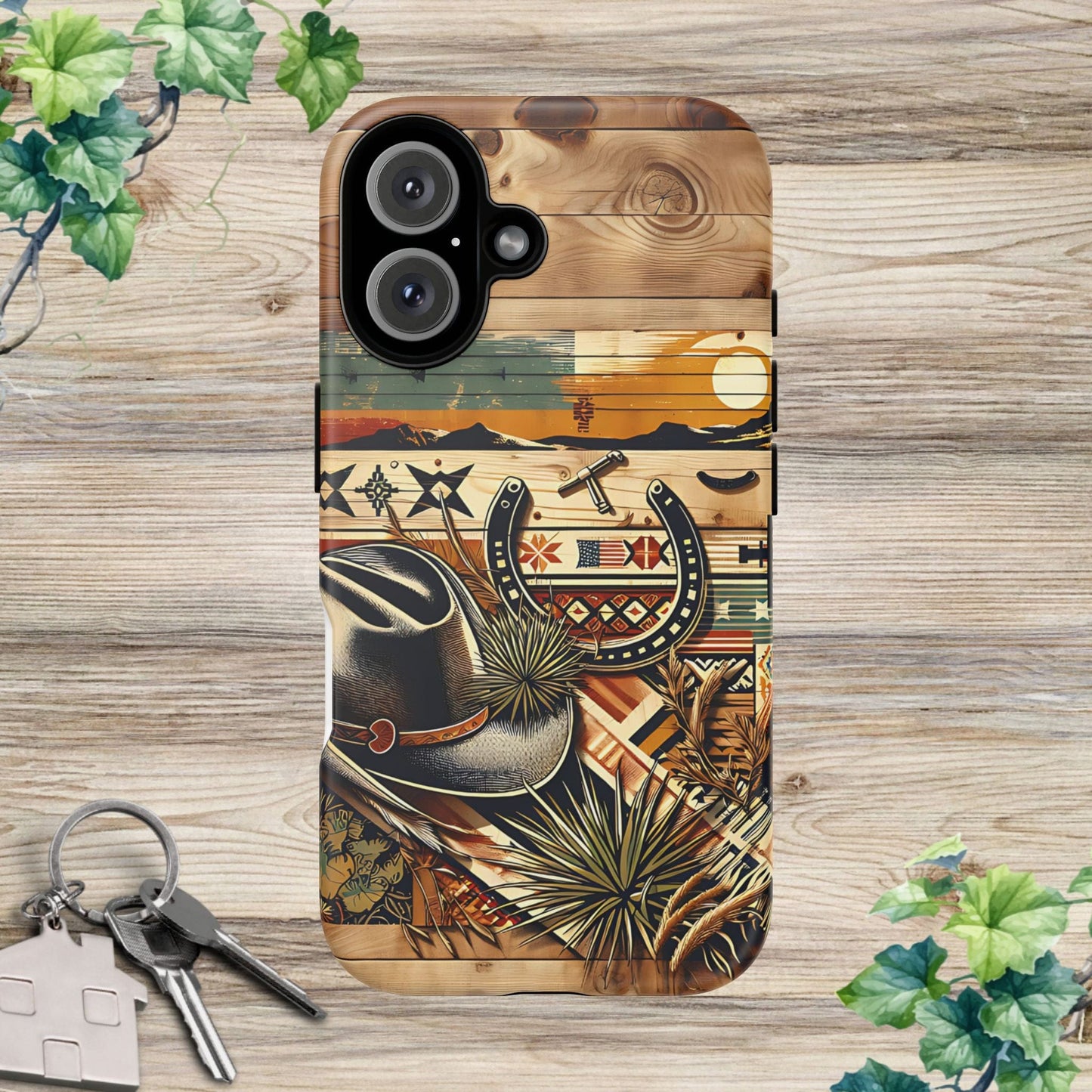 Tough Cases -wooden Background Hat and horseshoe