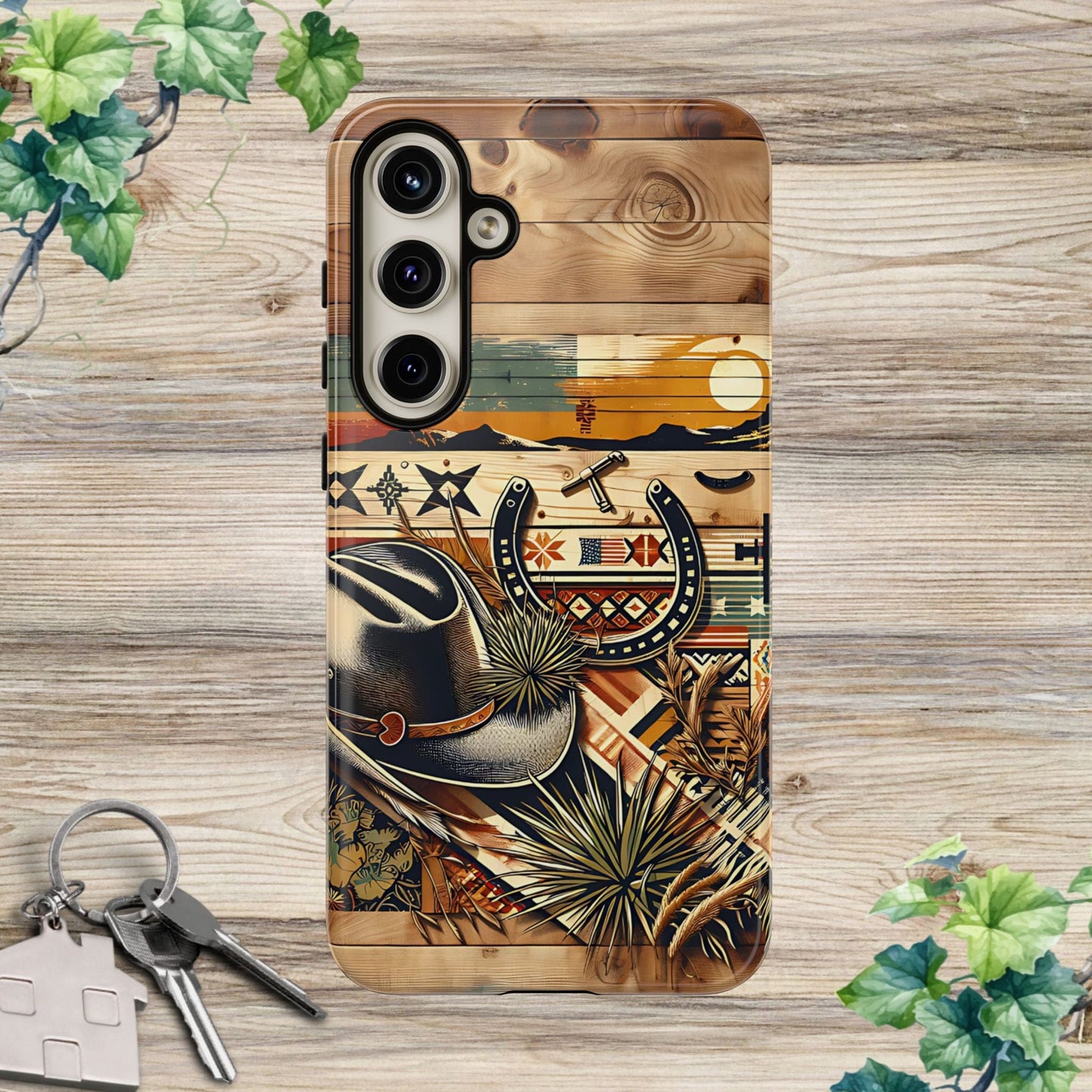 Tough Cases -wooden Background Hat and horseshoe