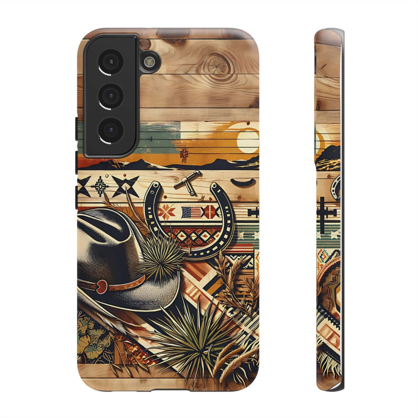 Tough Cases -wooden Background Hat and horseshoe