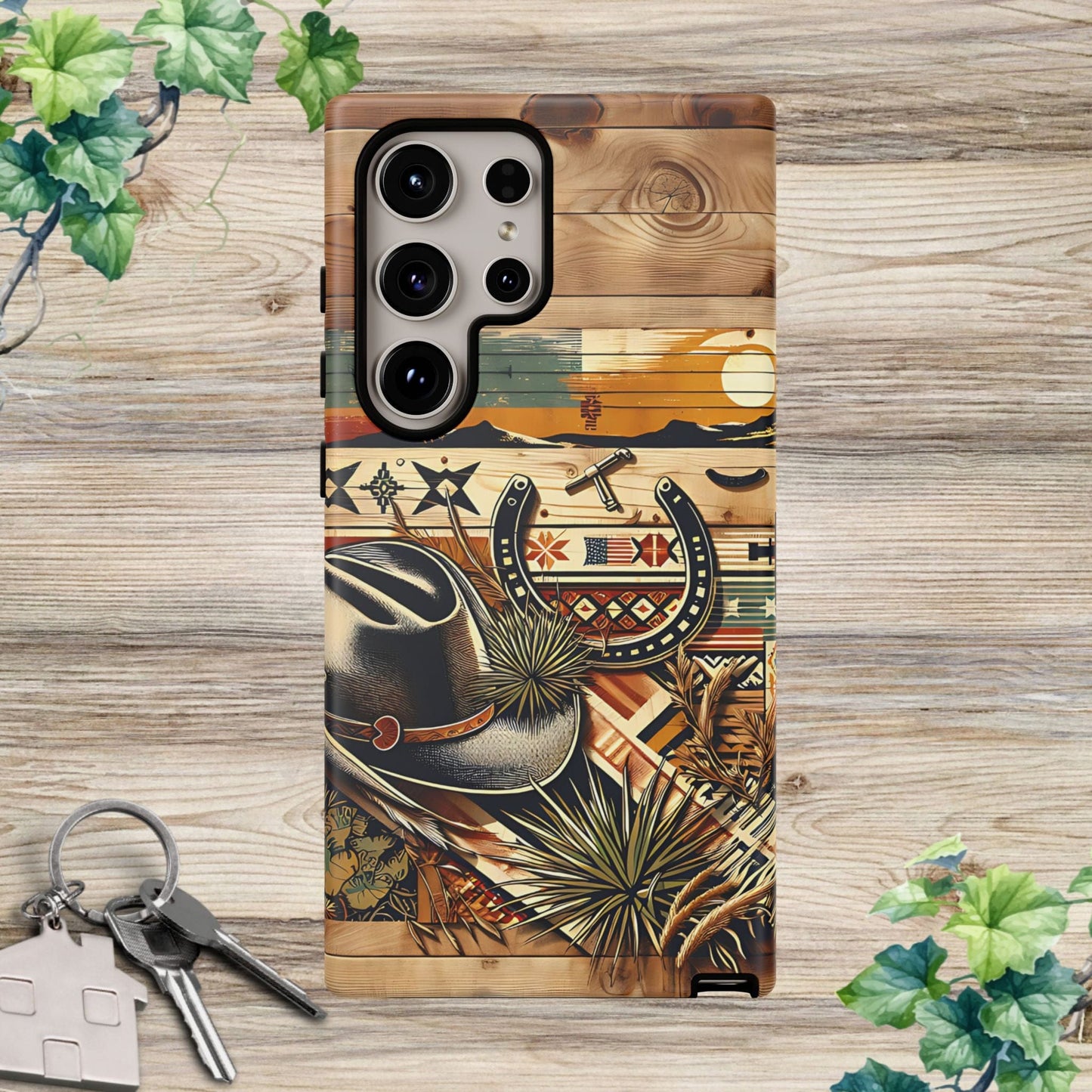 Tough Cases -wooden Background Hat and horseshoe
