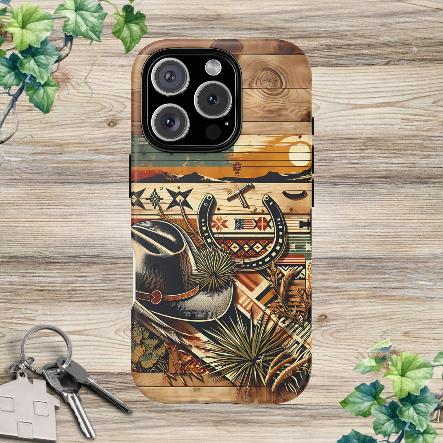 Tough Cases -wooden Background Hat and horseshoe