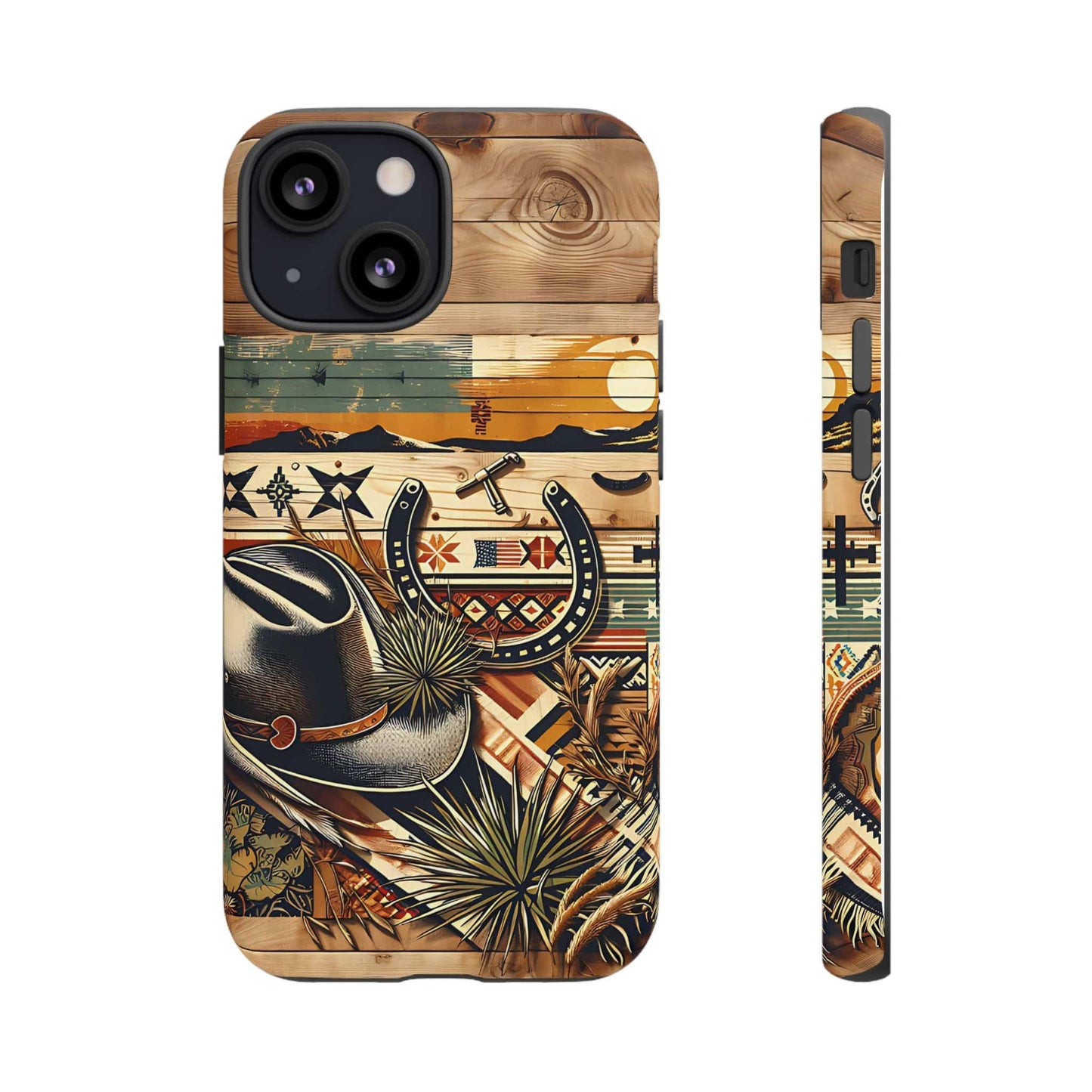 Tough Cases -wooden Background Hat and horseshoe