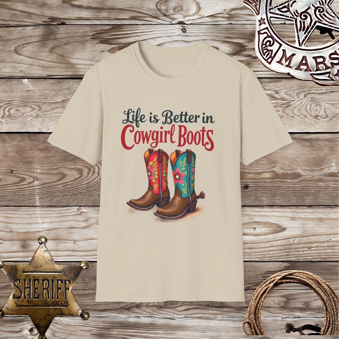Softstyle Unisex T-Shirt -Life Better in Cowgirl Boots