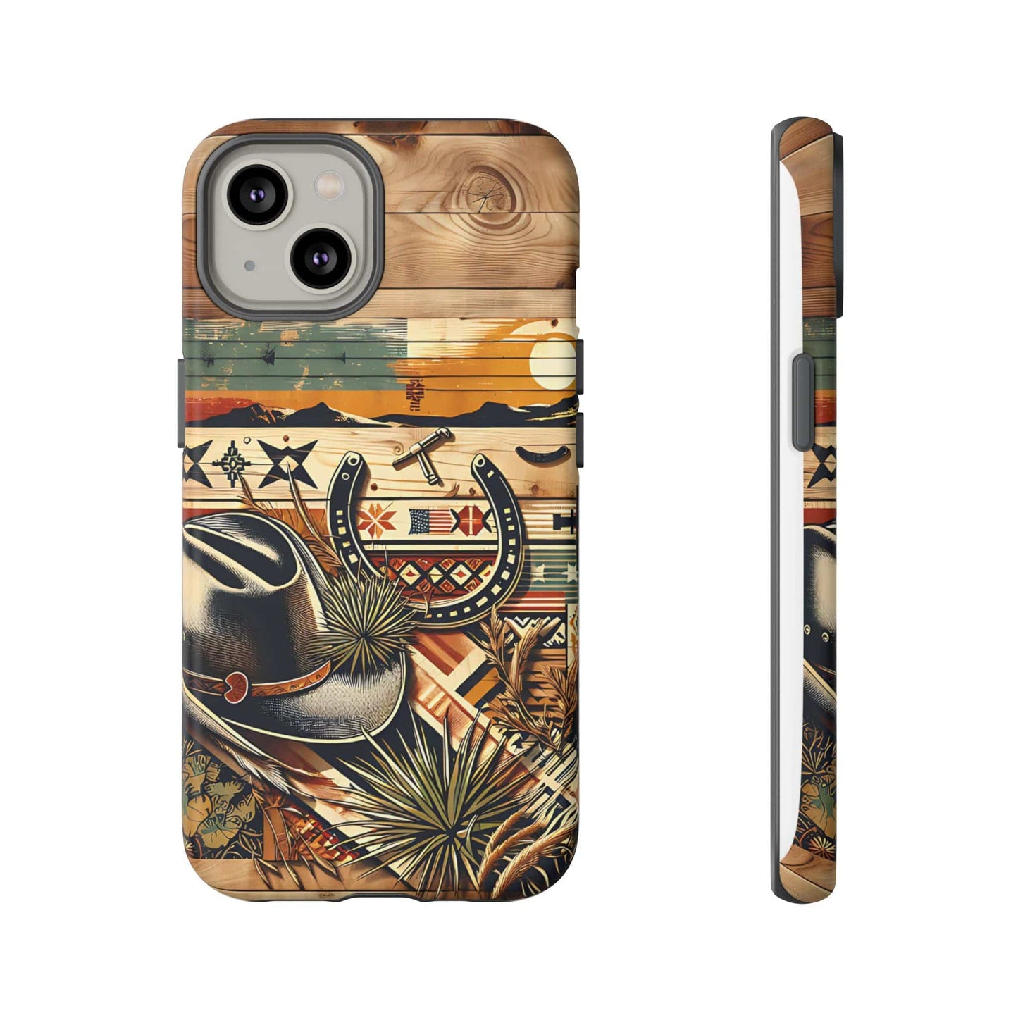 Tough Cases -wooden Background Hat and horseshoe