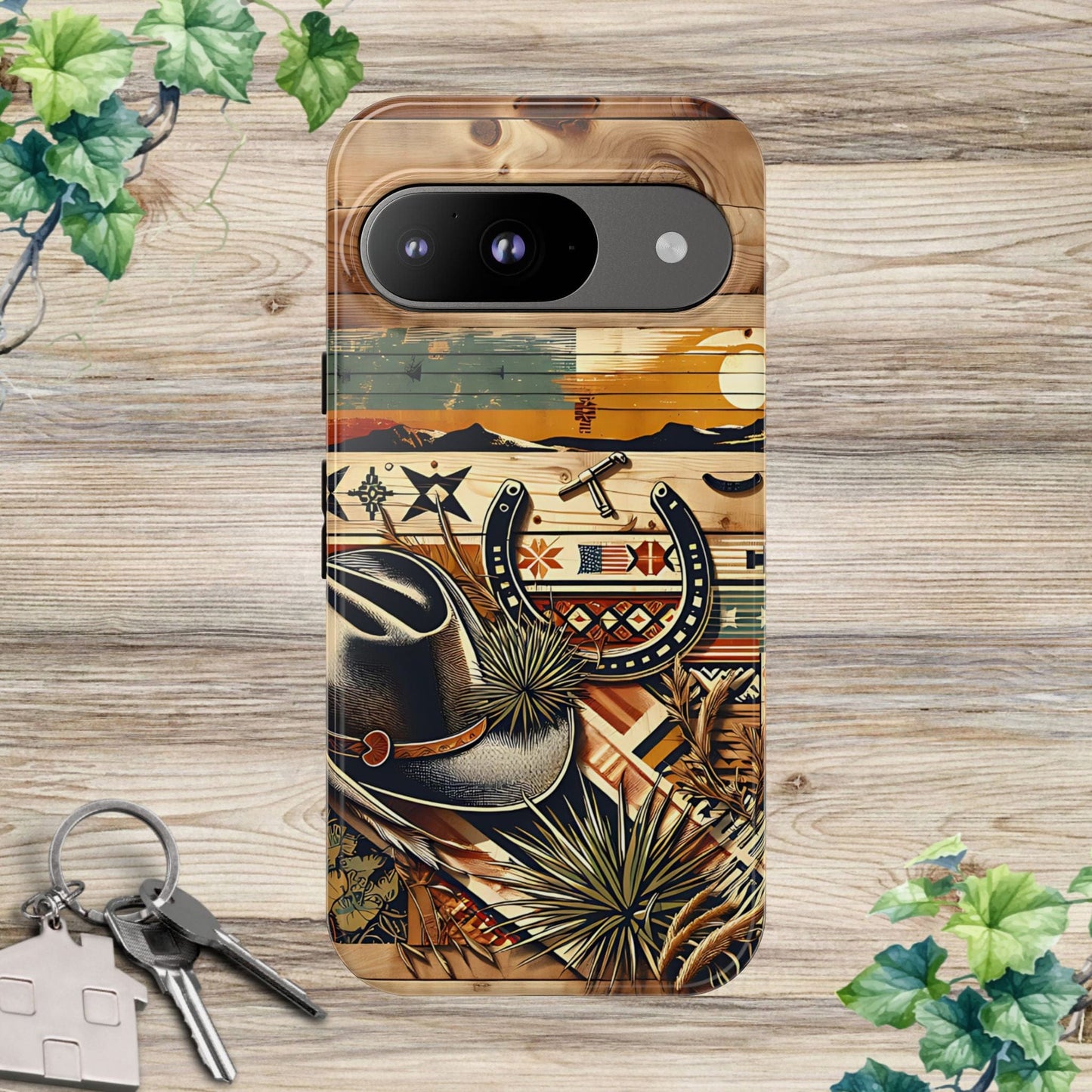 Tough Cases -wooden Background Hat and horseshoe