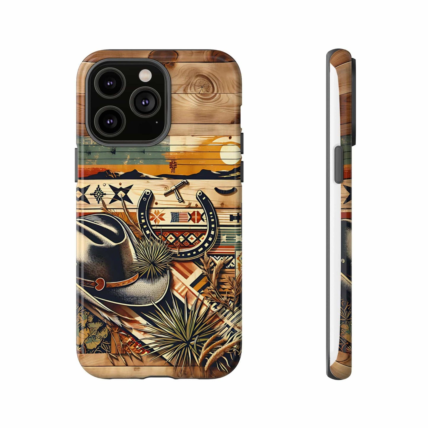 Tough Cases -wooden Background Hat and horseshoe