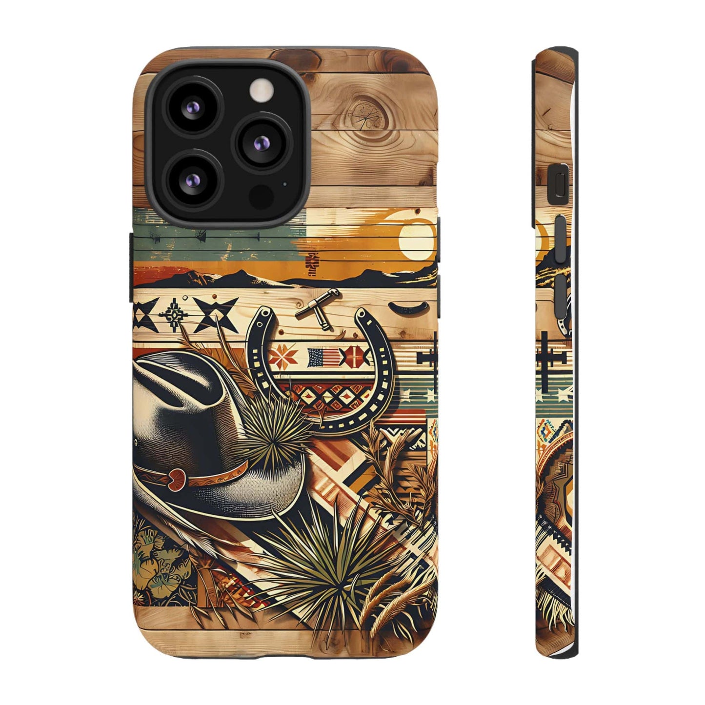 Tough Cases -wooden Background Hat and horseshoe