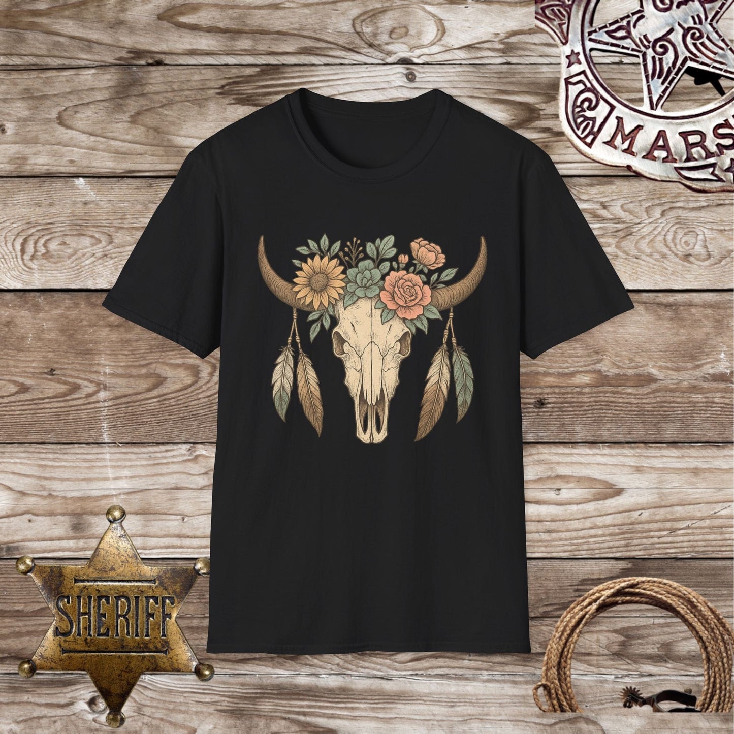 Boho Floral Skull T-Shirt