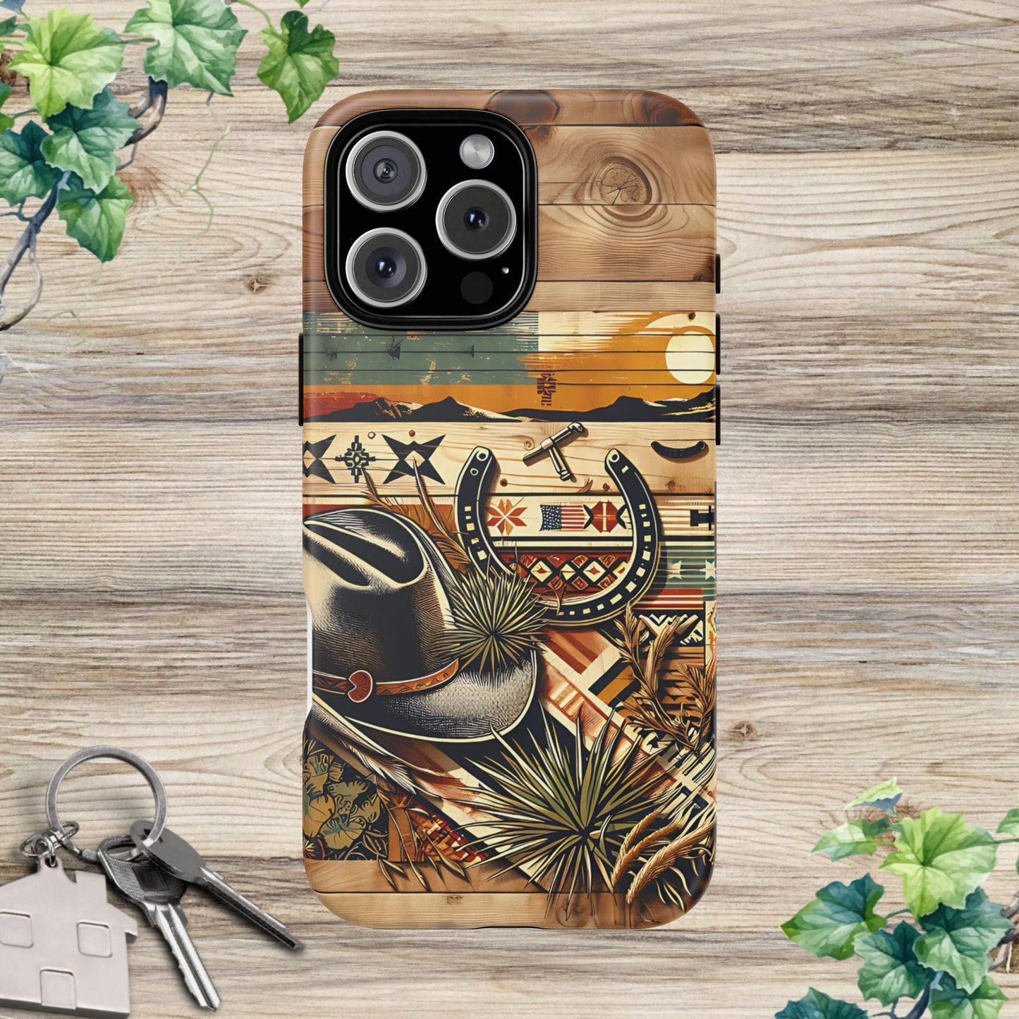 Tough Cases -wooden Background Hat and horseshoe