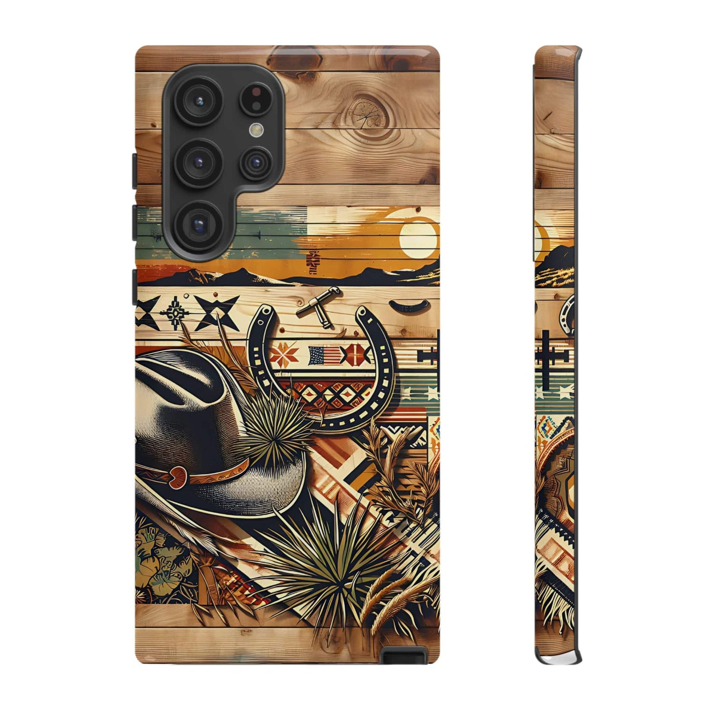 Tough Cases -wooden Background Hat and horseshoe
