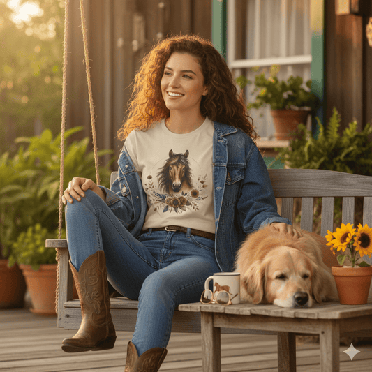 Vintage Horse Floral-T-Shirt