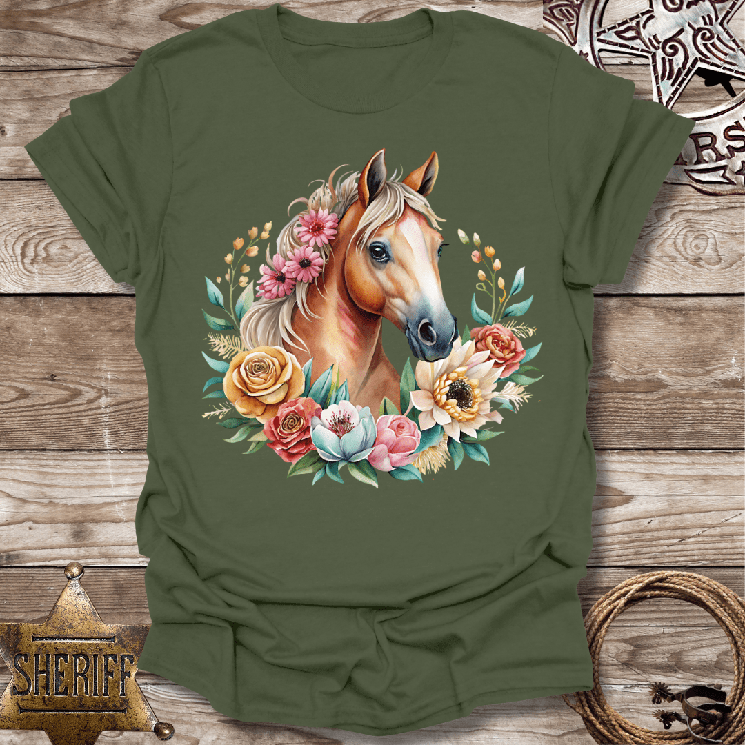 Blonde Floral Horse T-Shirt,