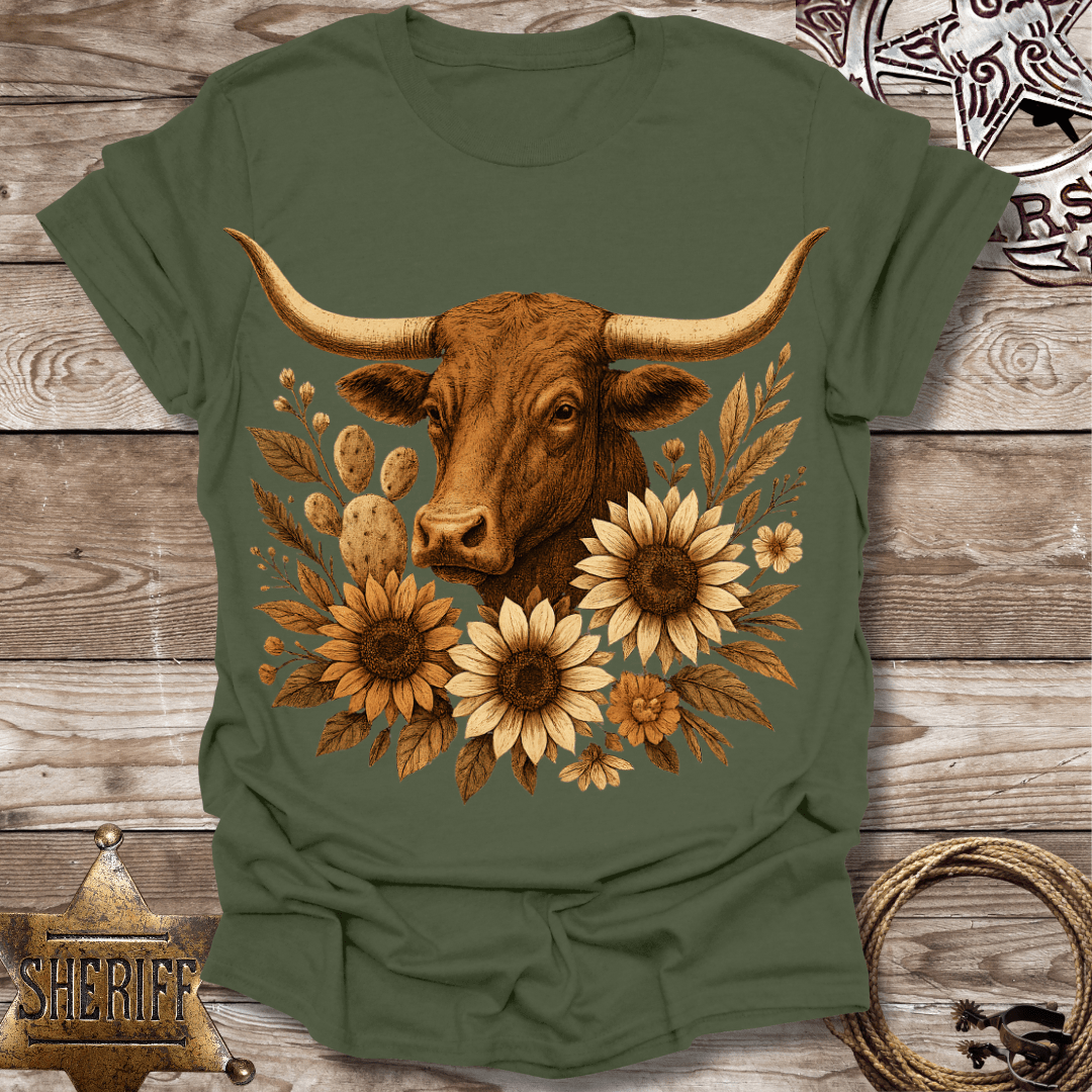 Rustic Floral Longhorn T-Shirt