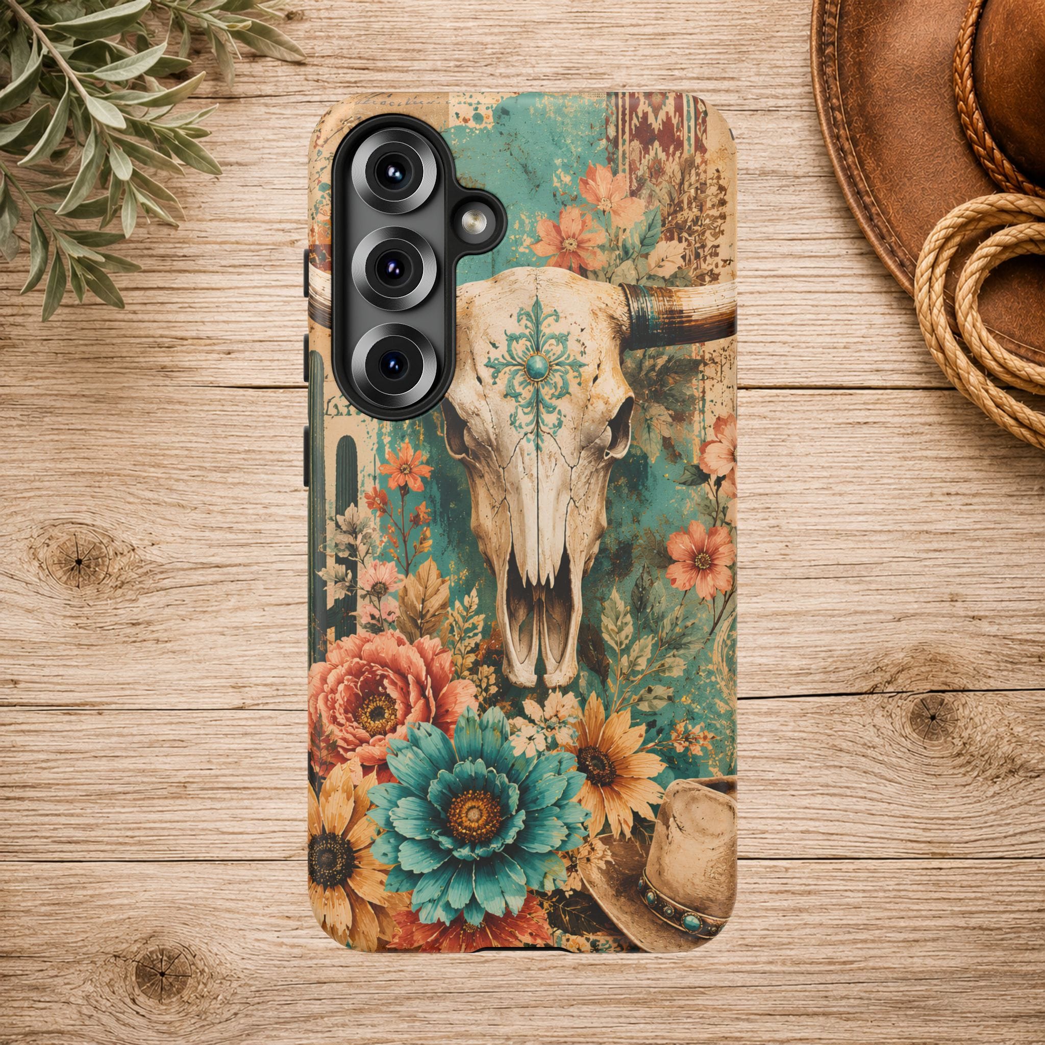 Turquoise Floral Longhorn Western Phone Case