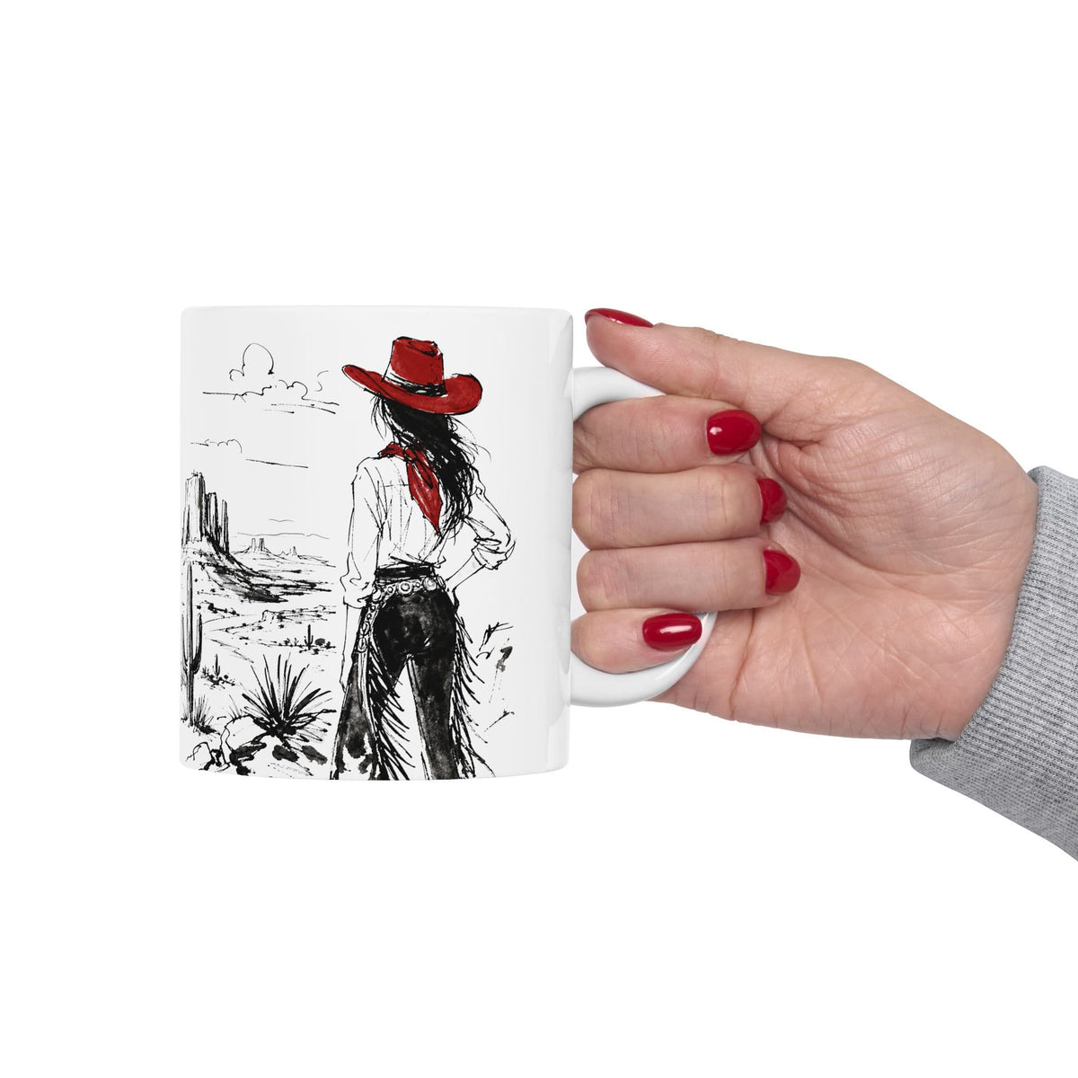 Red Hat Cowgirl Desert Sketch Coffee Mug