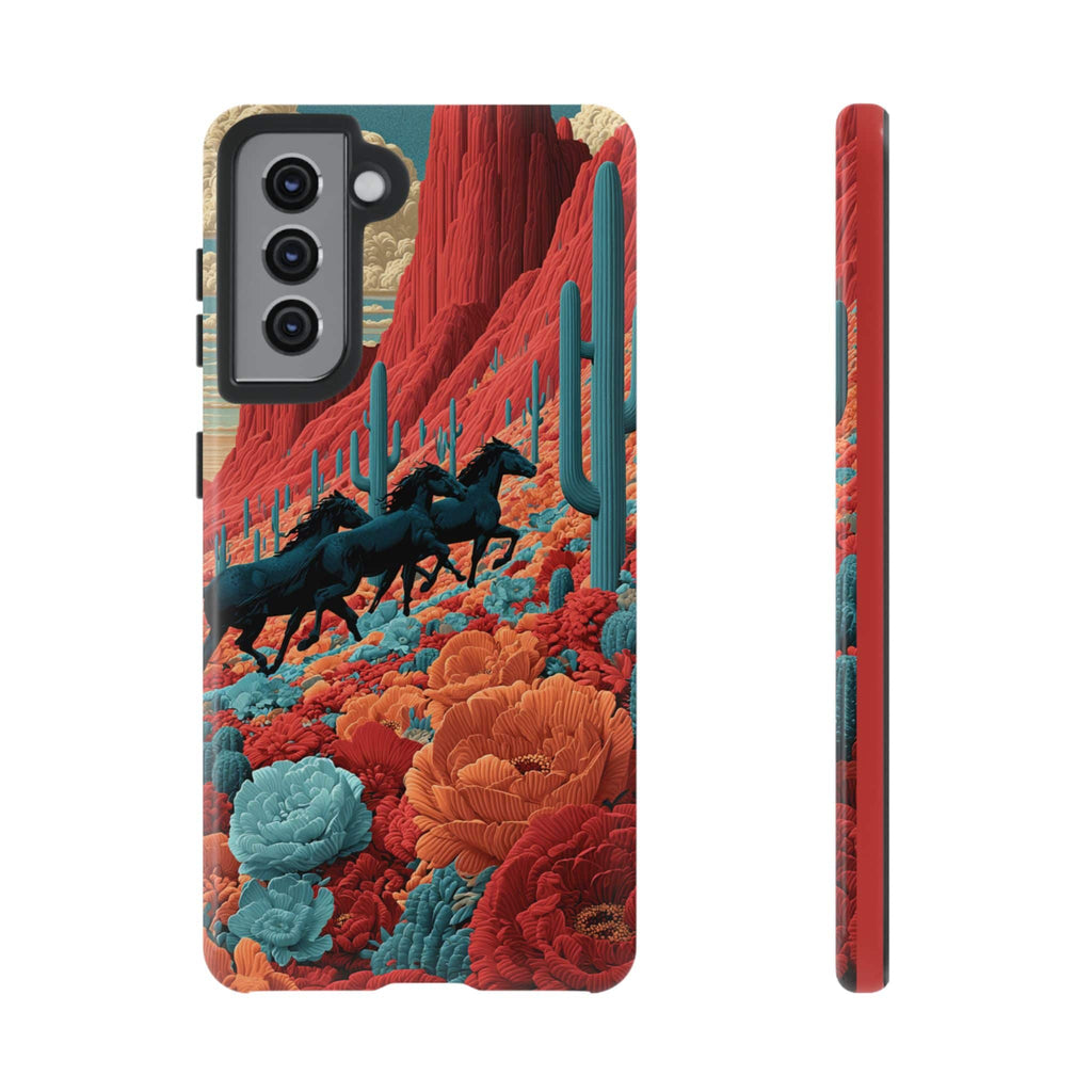 Desert Wild Horses Floral Phone Case