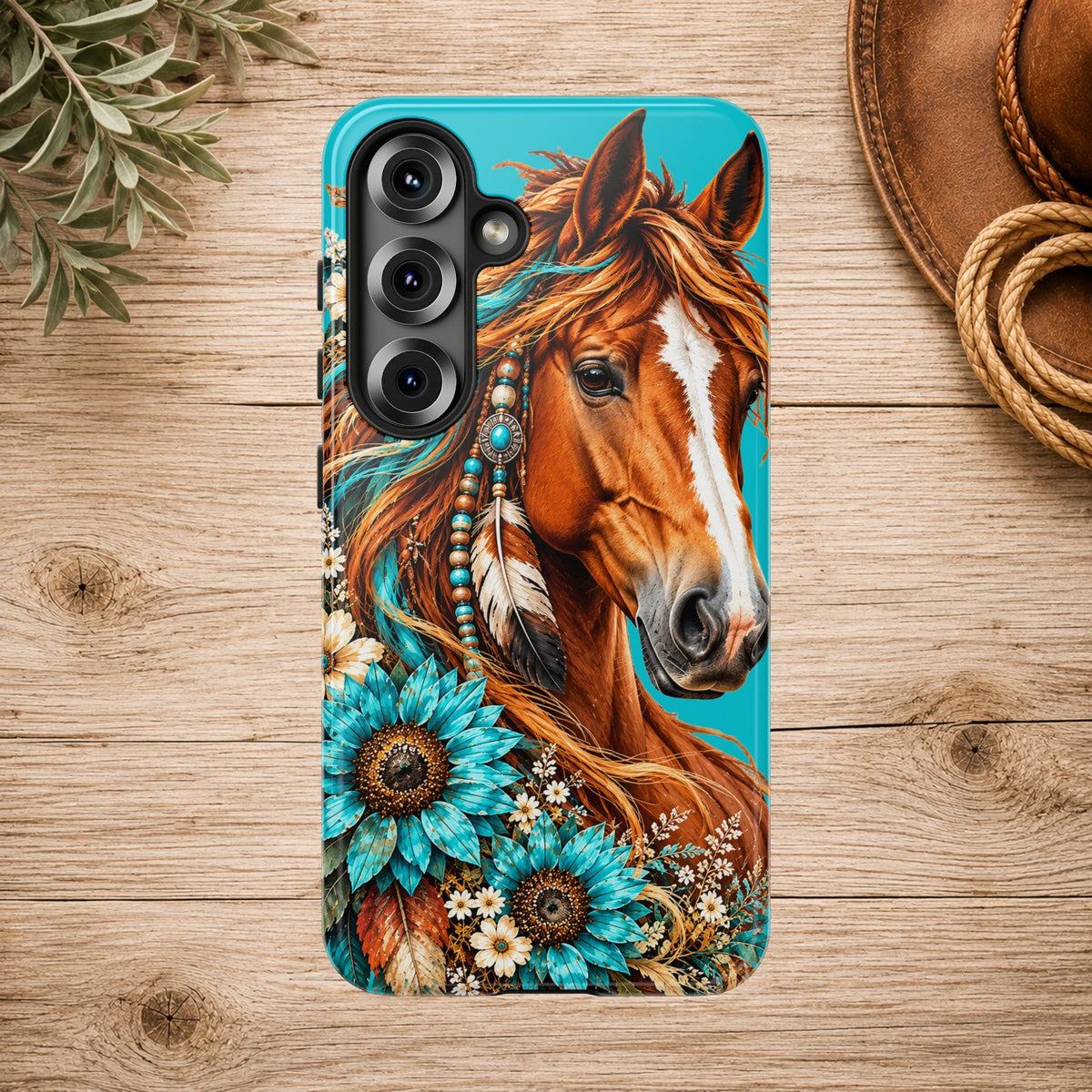 Turquoise Sunflower Horse Phone Case