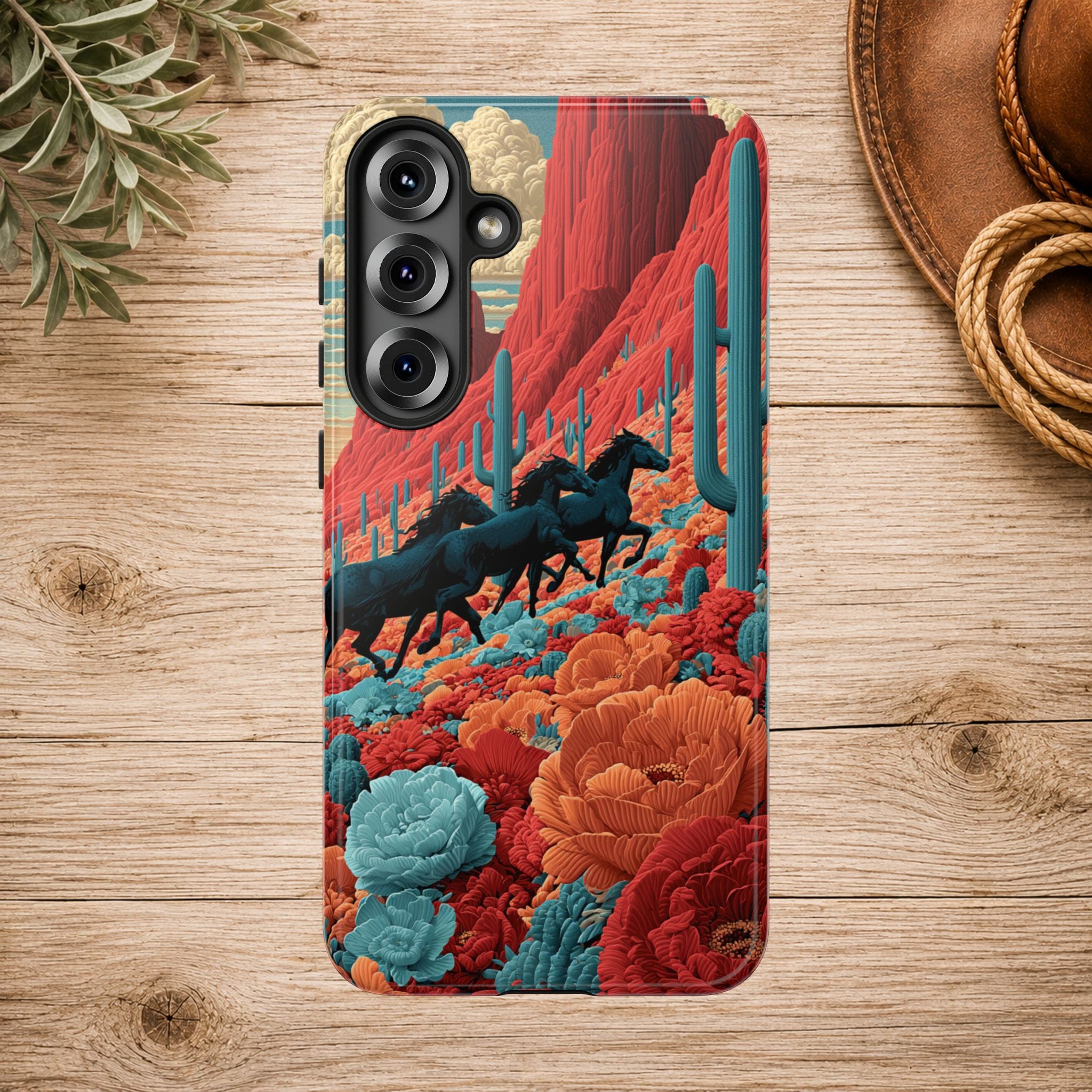 Desert Wild Horses Floral Phone Case