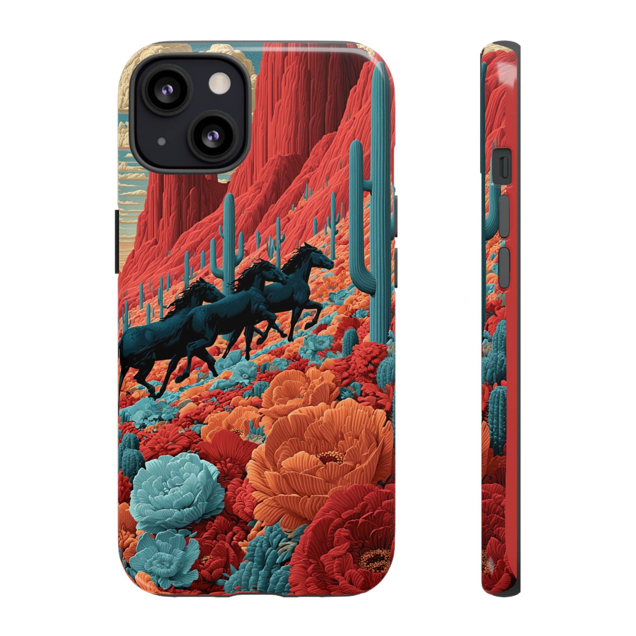 Desert Wild Horses Floral Phone Case