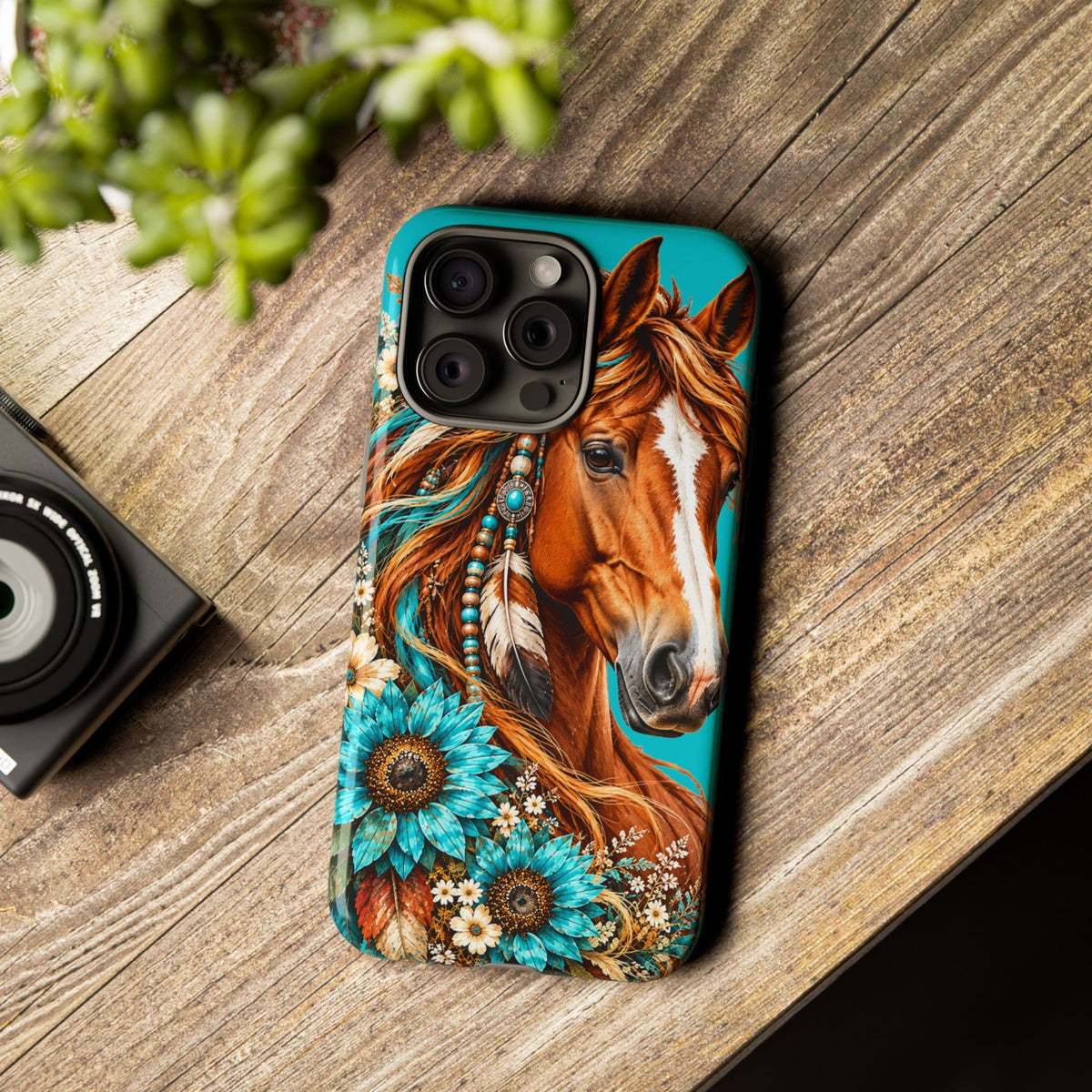 Turquoise Sunflower Horse Phone Case