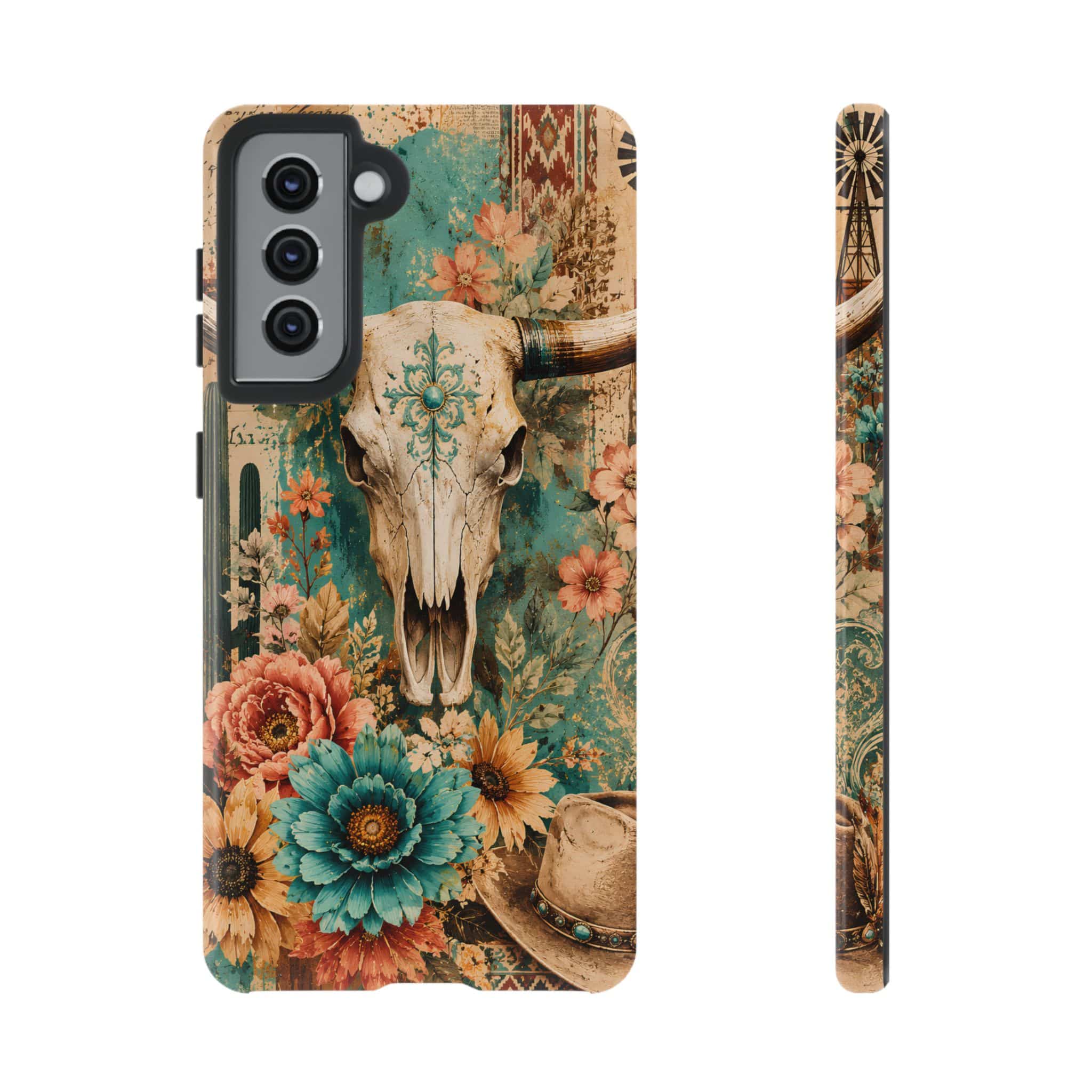 Turquoise Floral Longhorn Western Phone Case