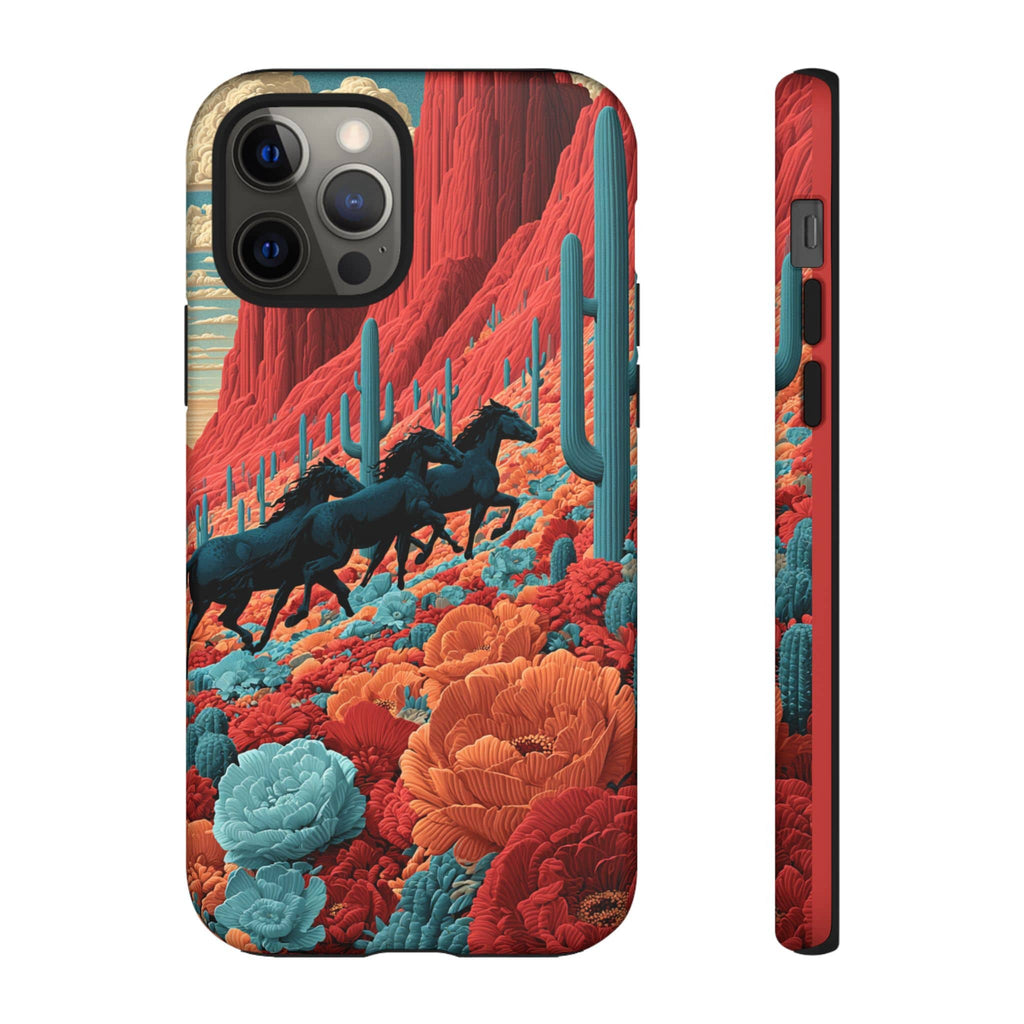 Desert Wild Horses Floral Phone Case