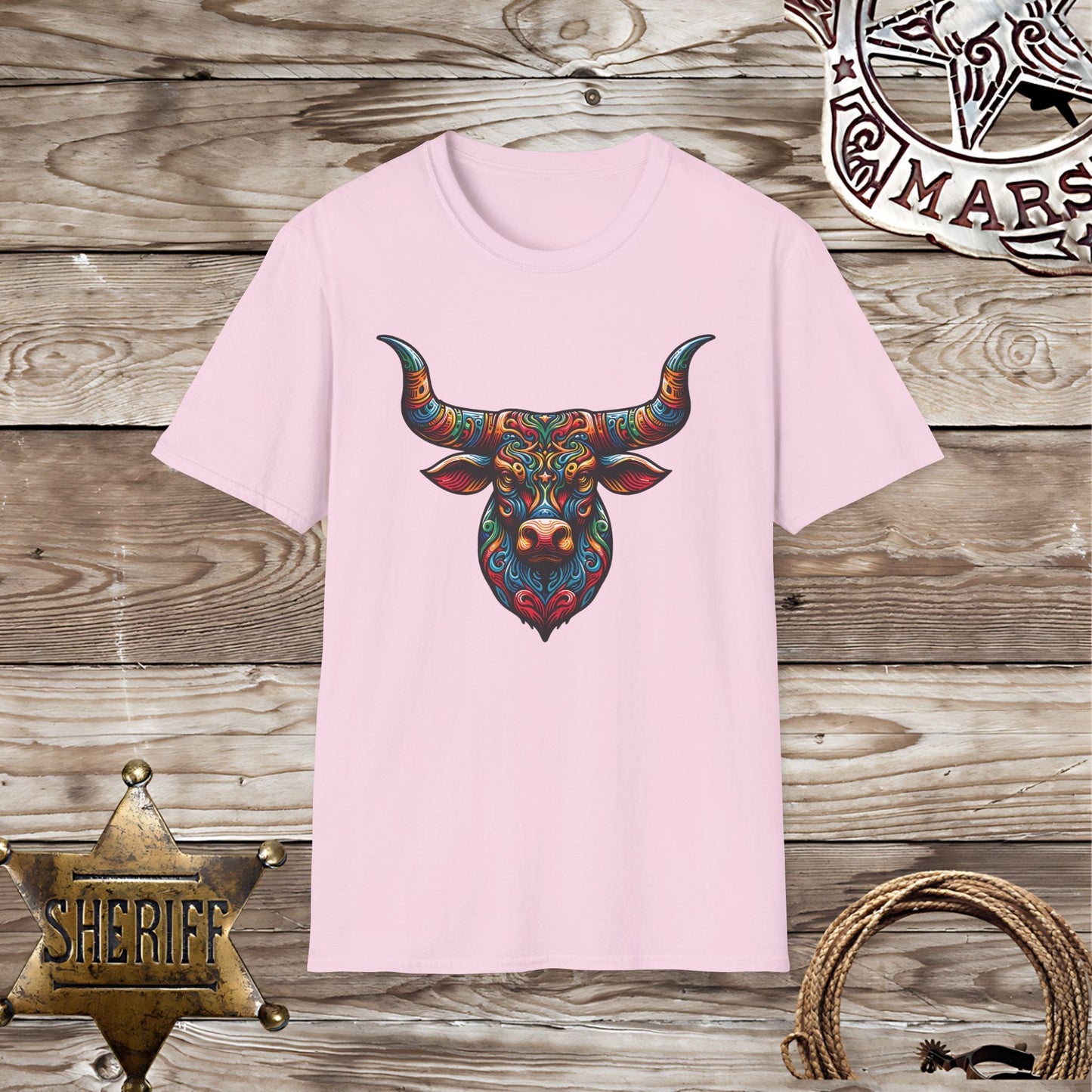 Softstyle Unisex T-Shirt: Psychedelic Steer Head