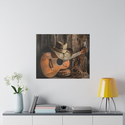 Matte Canvas, Stretched, 0.75"-Old Cowboy hat, Guitar,