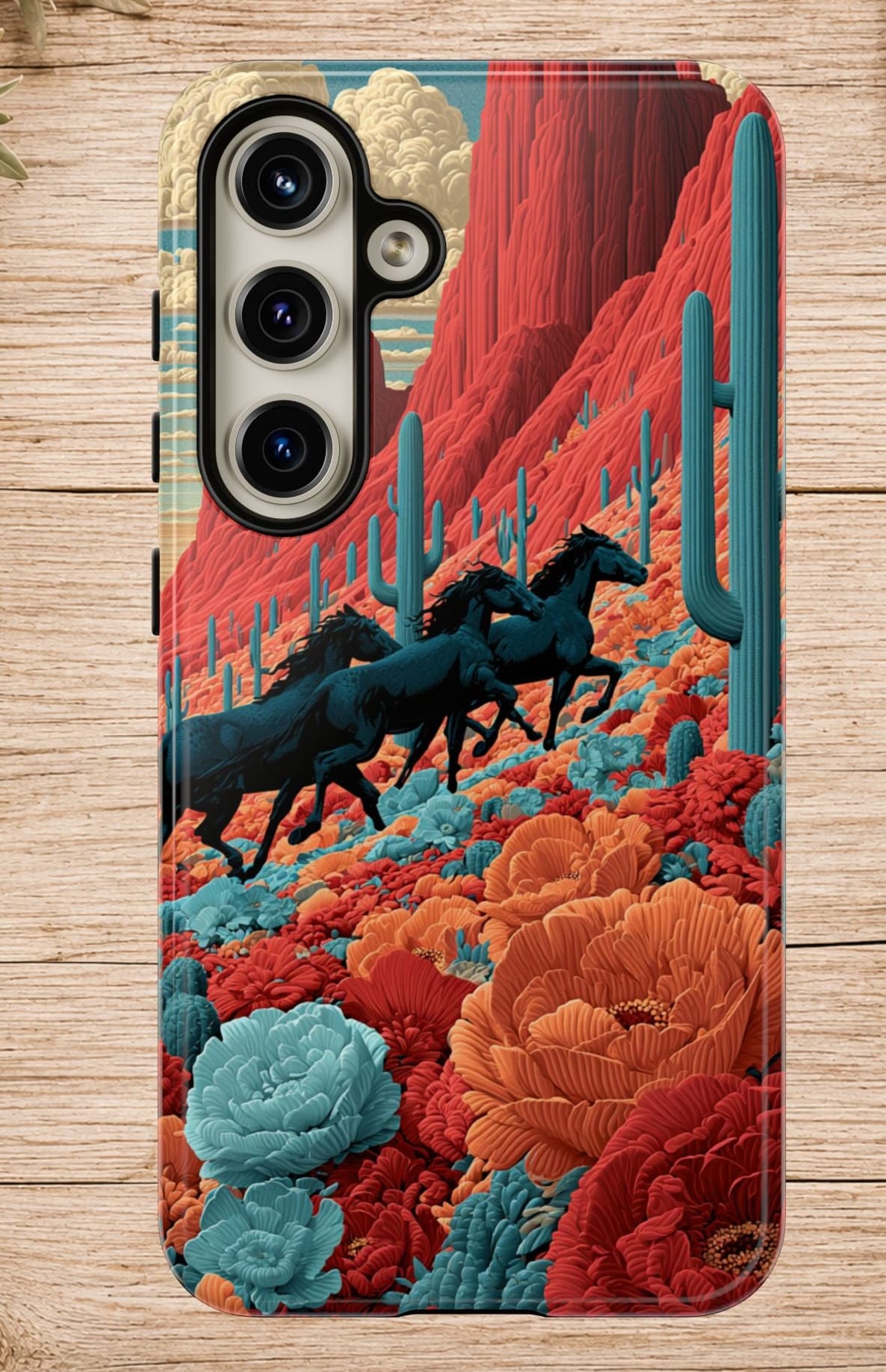 Desert Wild Horses Floral Phone Case