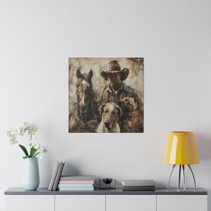 Matte Canvas, Stretched, 0.75" Cowboy with his best friends