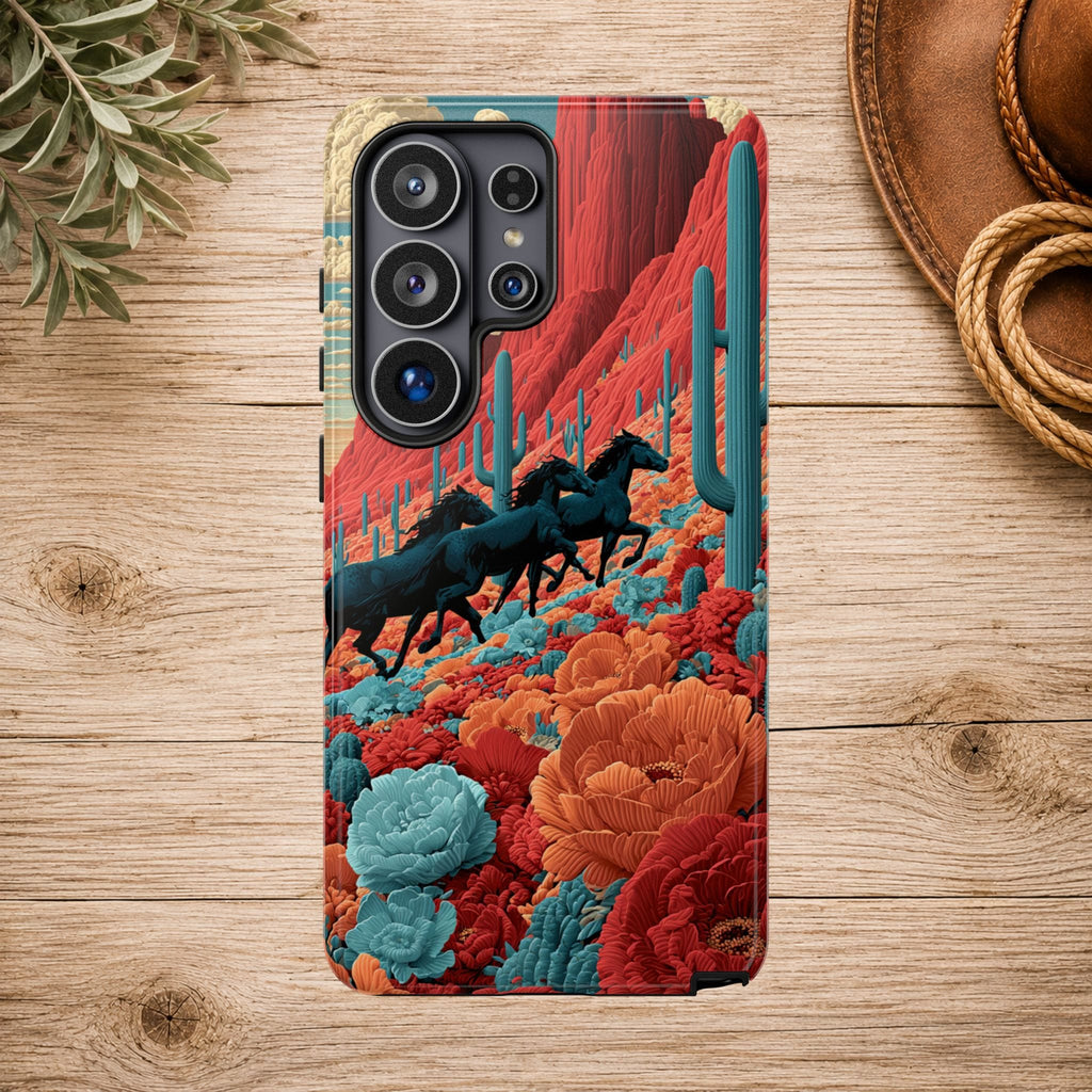 Desert Wild Horses Floral Phone Case