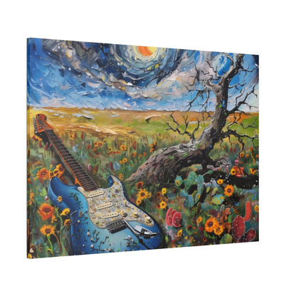 Canvas Stretched, 0.75" - Blue Guitar Swirling Blue Clouds